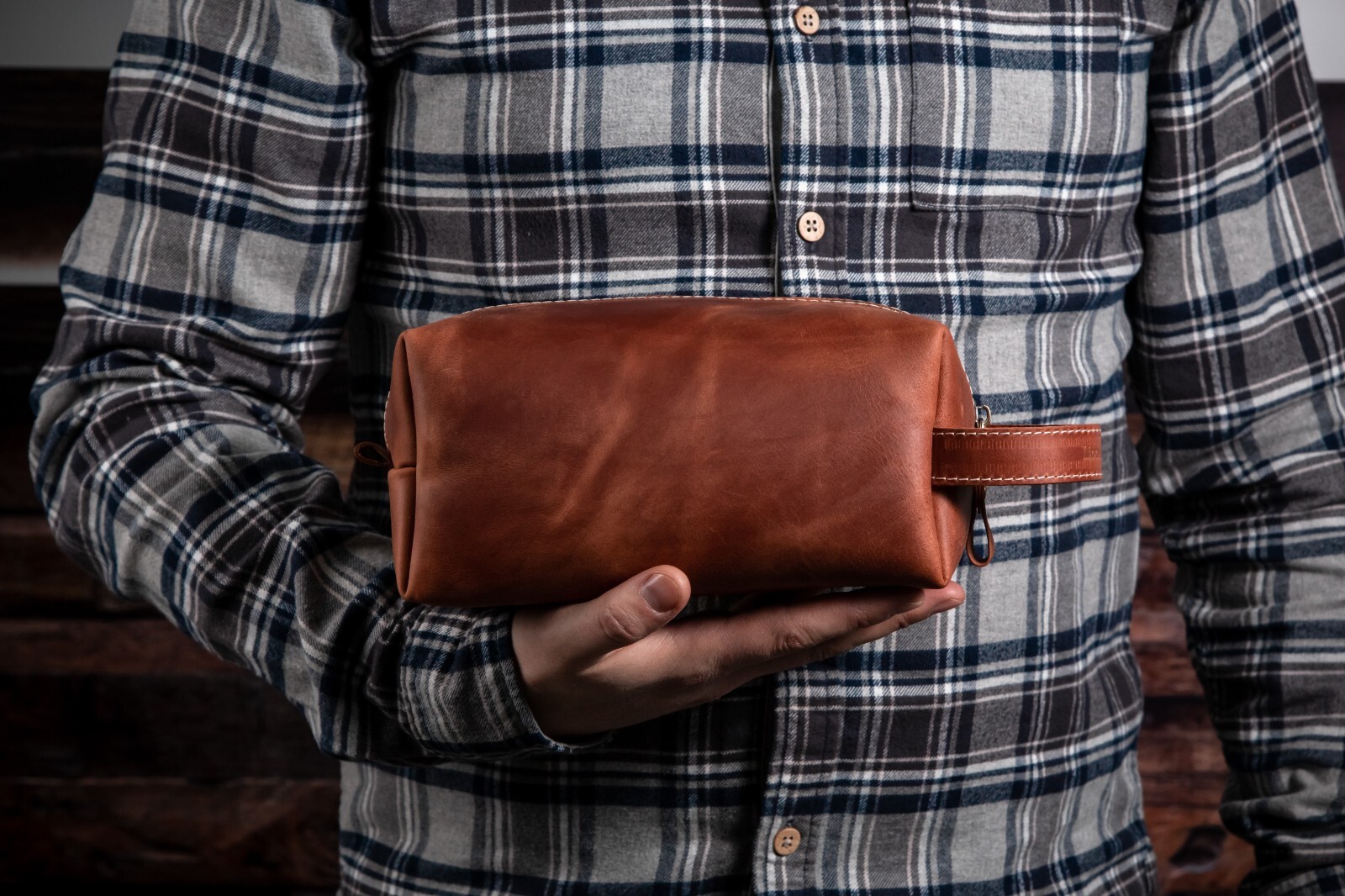 Leather Toiletry Bag For Men Personalized Travel Dopp Kit Handmade Wash Bag