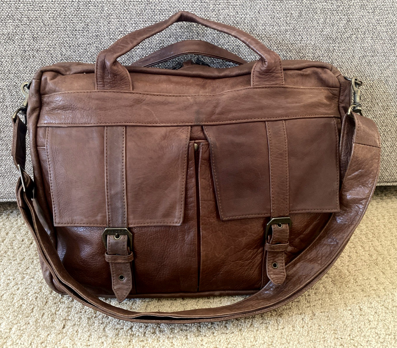 RARE Vtg AVIREX Brown Leather Messenger Bag Briefcase