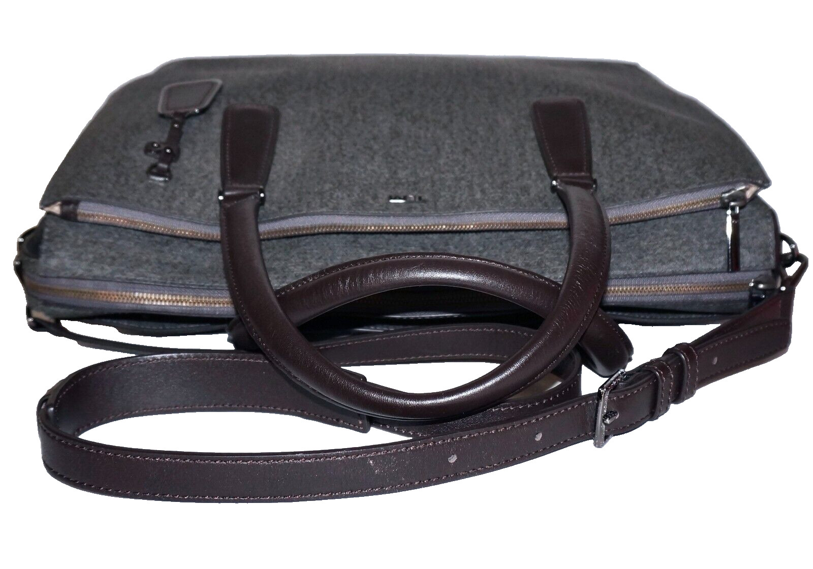 TUMI Large Gray Coated Canvas & Brown Leather Commuter Crossbody Attache’