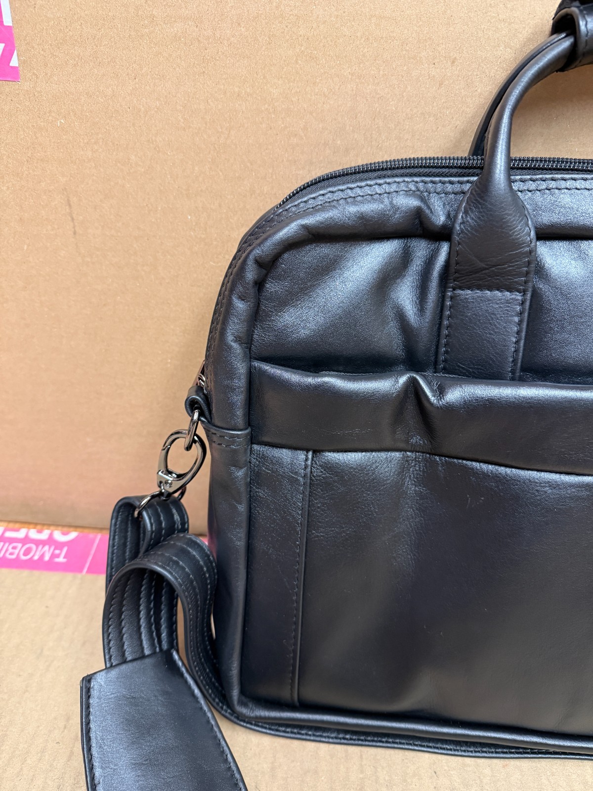 Double Compartment Executive Classic Top Grain Cow Leather Messenger Bag Black