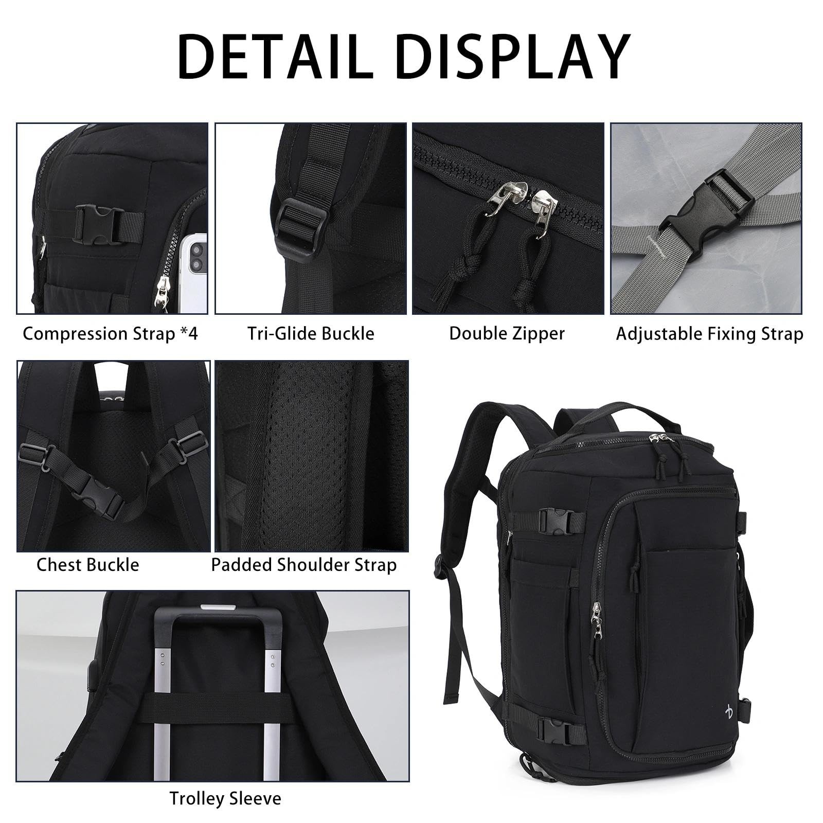 Travel Duffle Backpack, 12-Pockets Flight Approved Backpack 28L