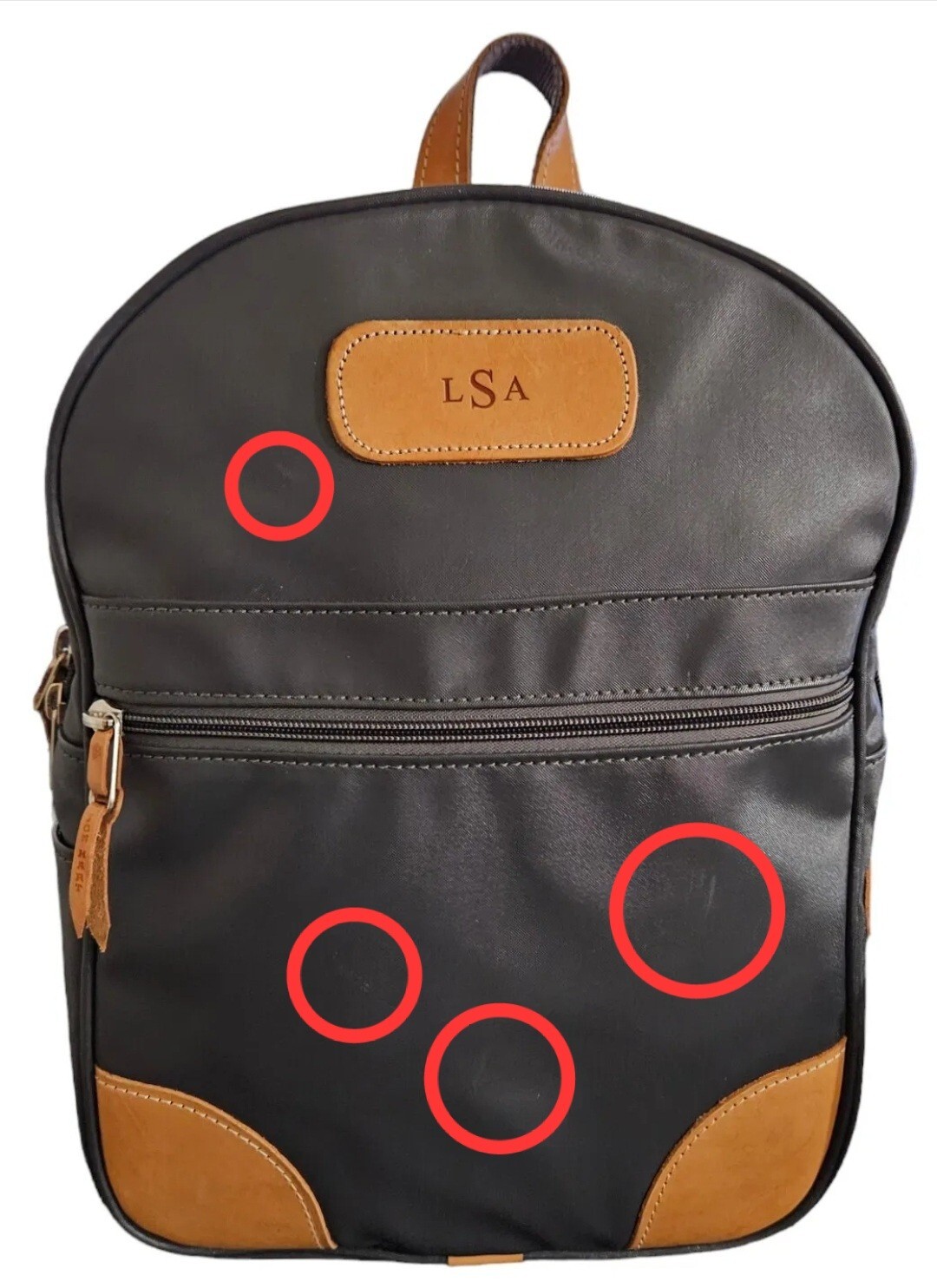 Jon Hart Design Gray Canvas Brown Leather Accent Backpack Monogrammed Initials