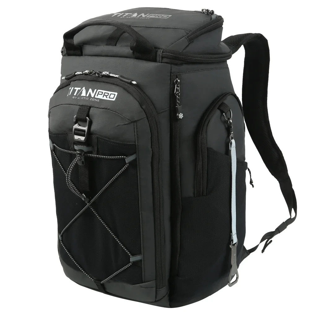 Titan PRO Backpack Cooler Black 26-Can Ice Walls Pockets Insulated Compartments