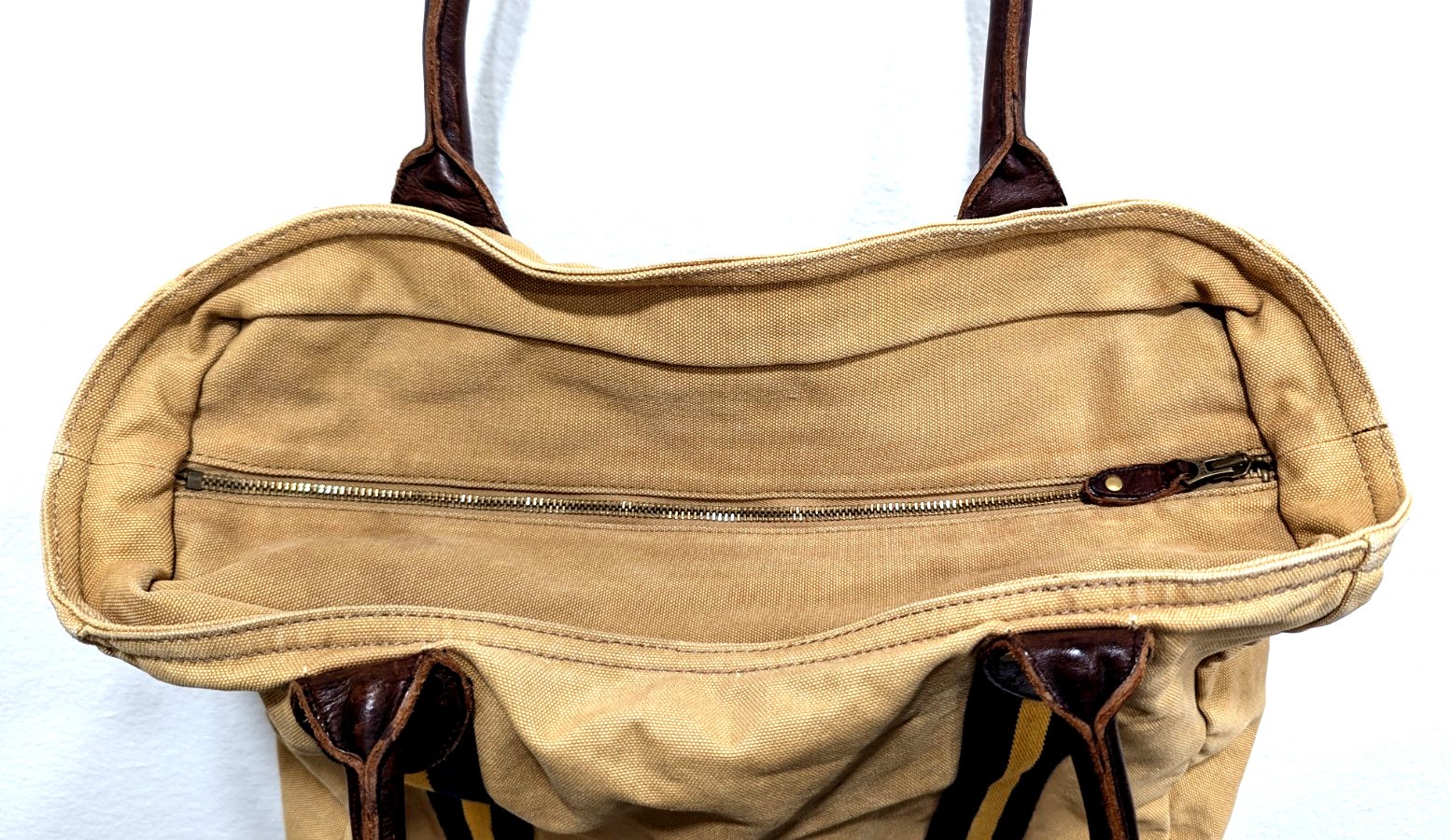 Vtg RALPH LAUREN RUGBY Tote Bag Canvas Leather Handles Shoulder Luggage Logo *