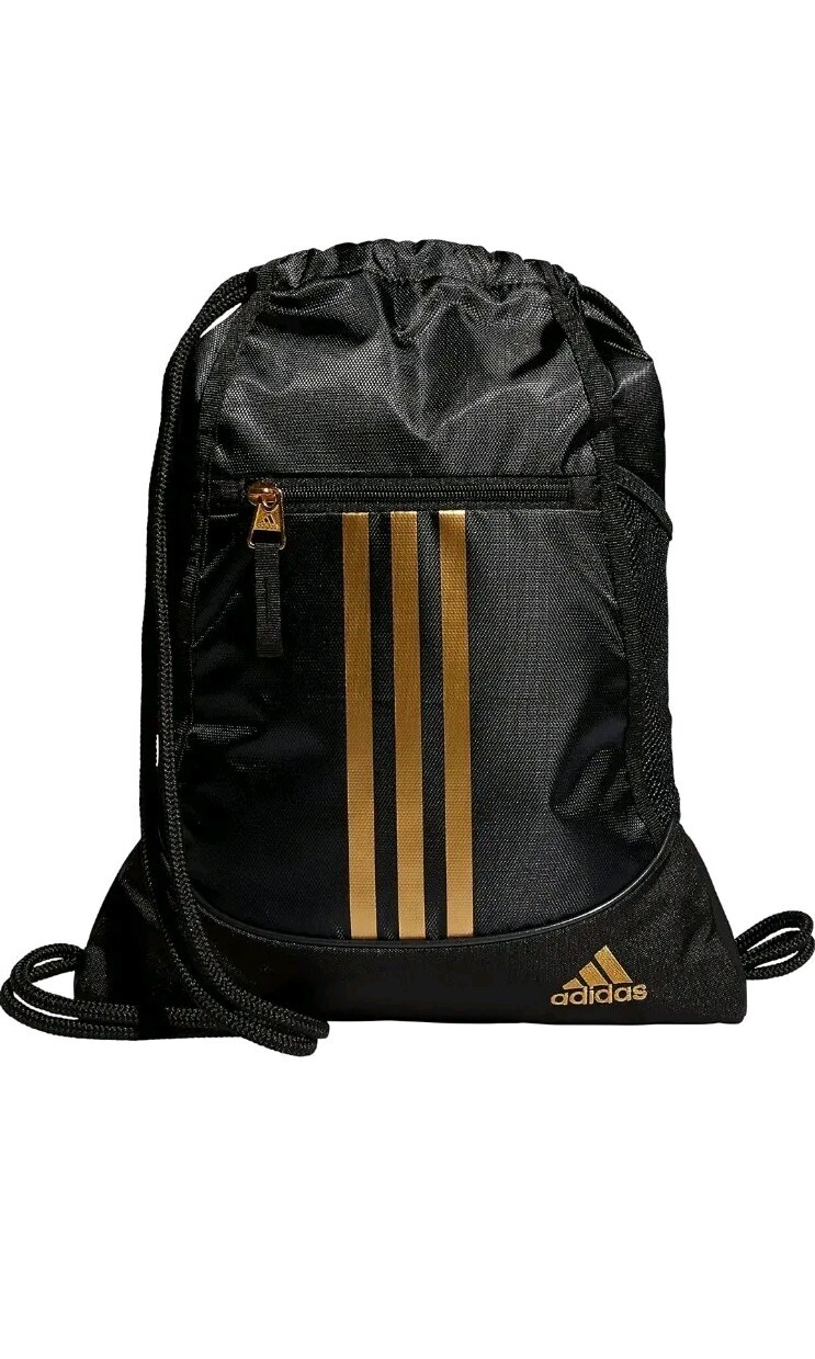 ADIDAS ALLIANCE II SACKPACK DRAWSTRING BACKPACK OUTDOOR GYM BLACK/GOLD METALLIC
