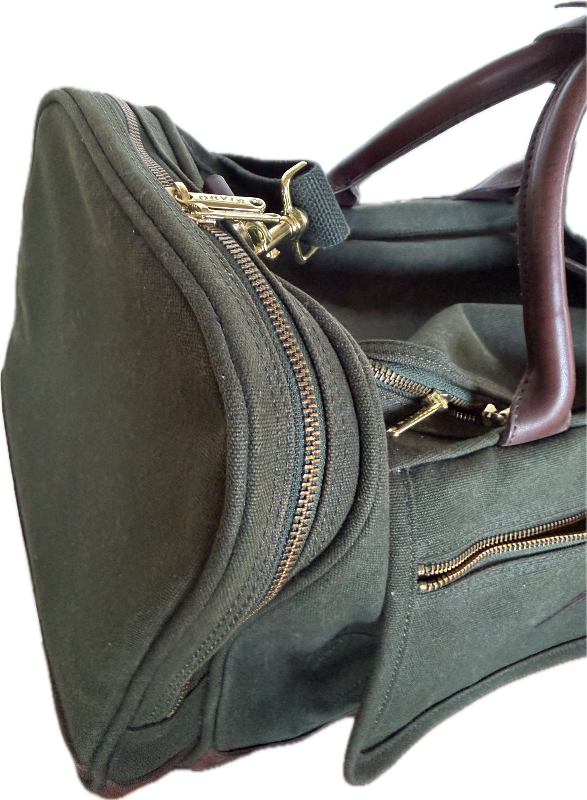Vintage Orvis Battenkill 90s Green Canvas & Brown Leather Duffle Bag USA Made