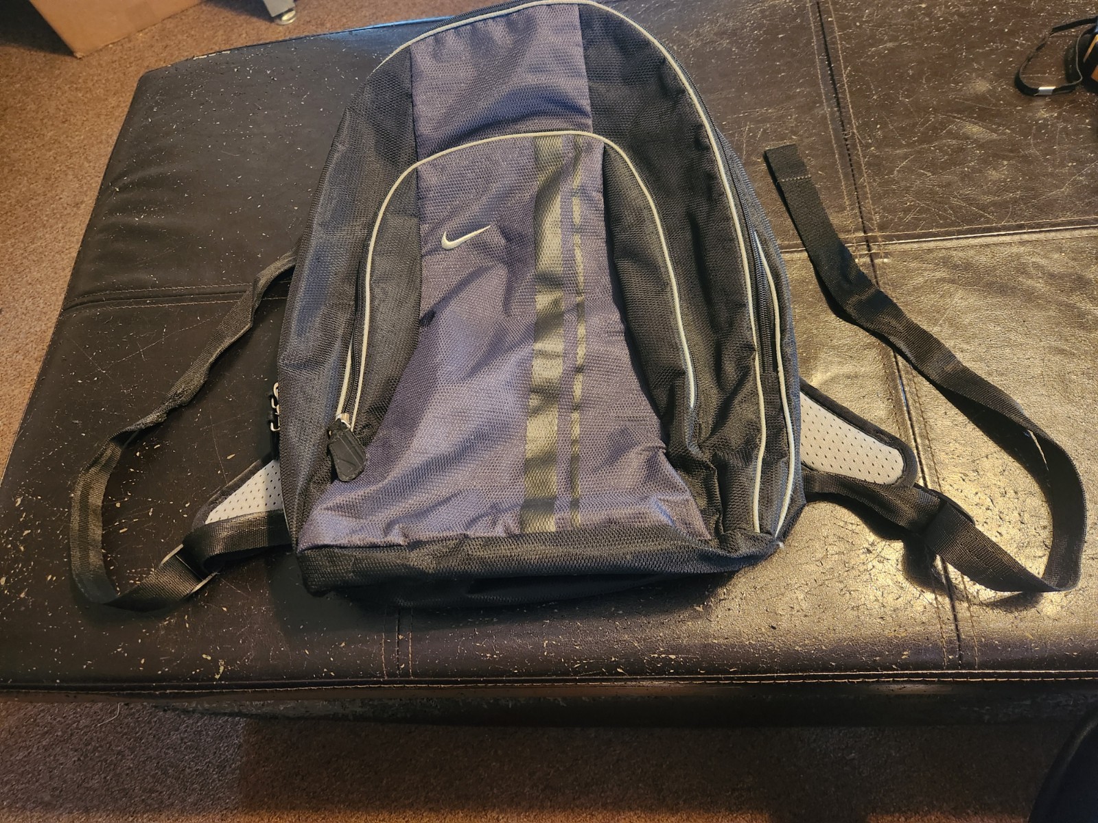 Vintage Nike Air Backpack (Navy Blue/Black Stripes) – Used in Good Condition
