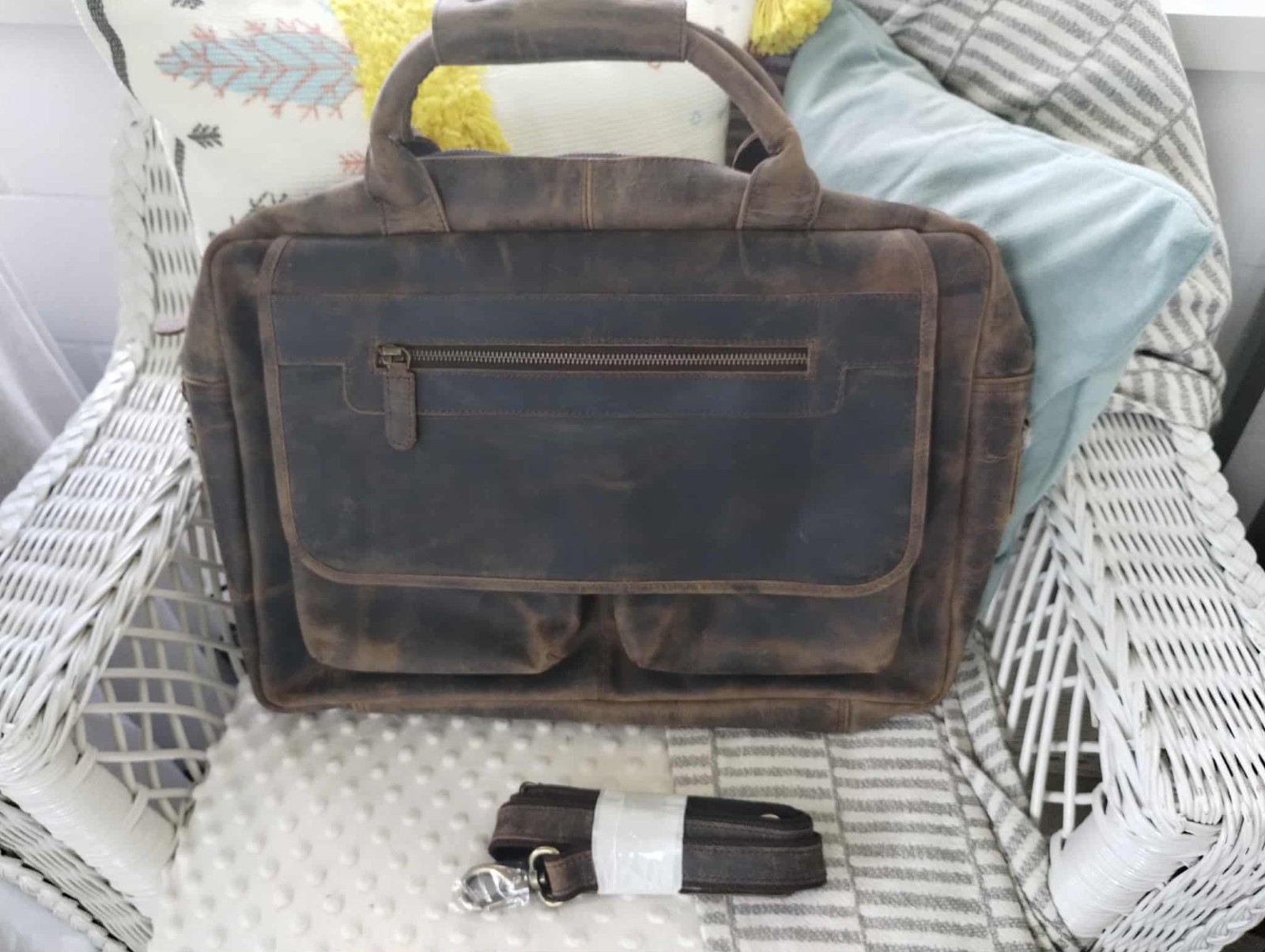 16 Inch Buffalo Leather Briefcase Laptop Messenger Bag Office Briefcase Bag