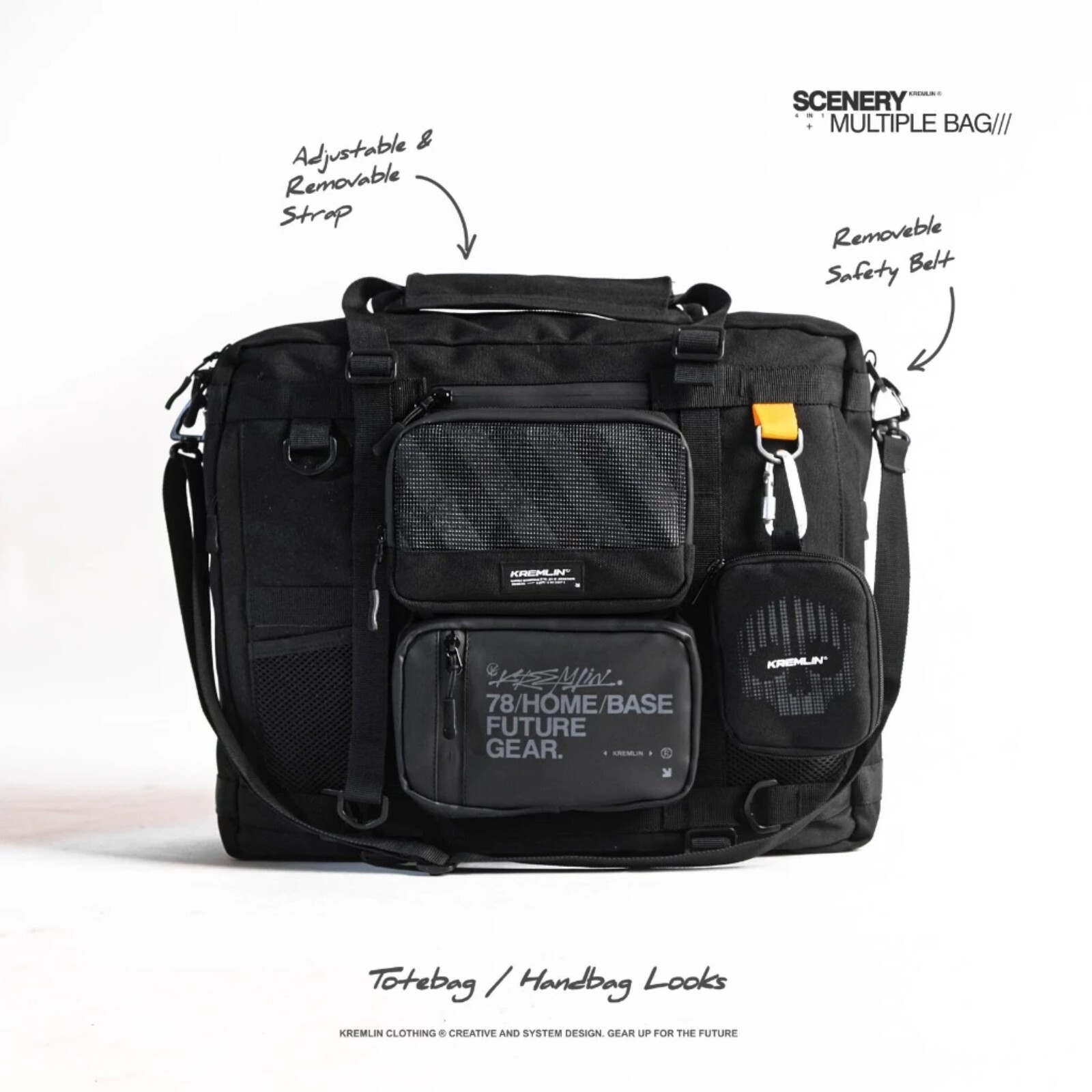 Kremlin Black Backpack Carrier Messenger Futuristic Fullzip Crossbody Scenery