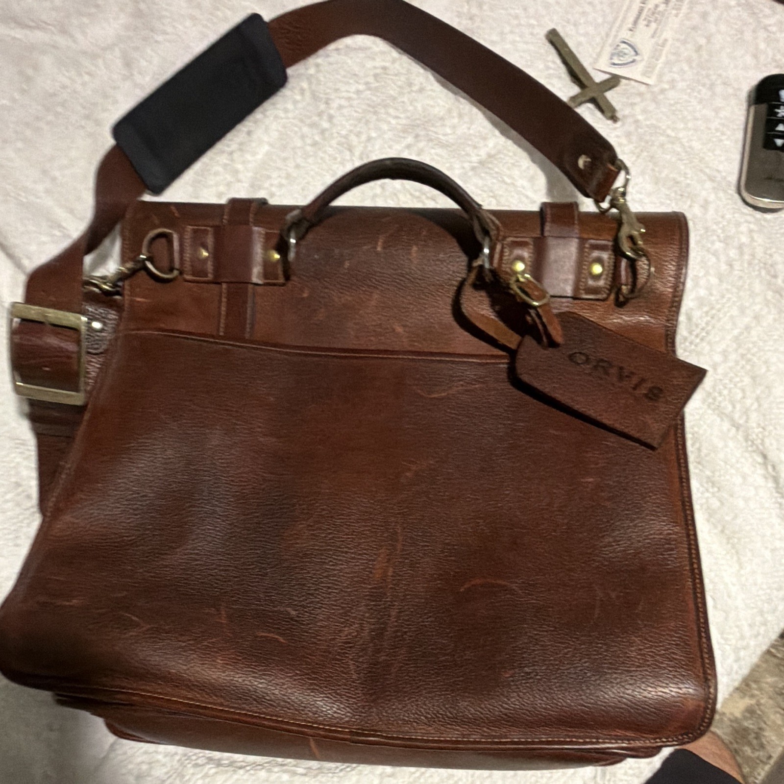 Orvis Brown Briefcase/Document Case Buckle Closure w/ Strap, Pockets