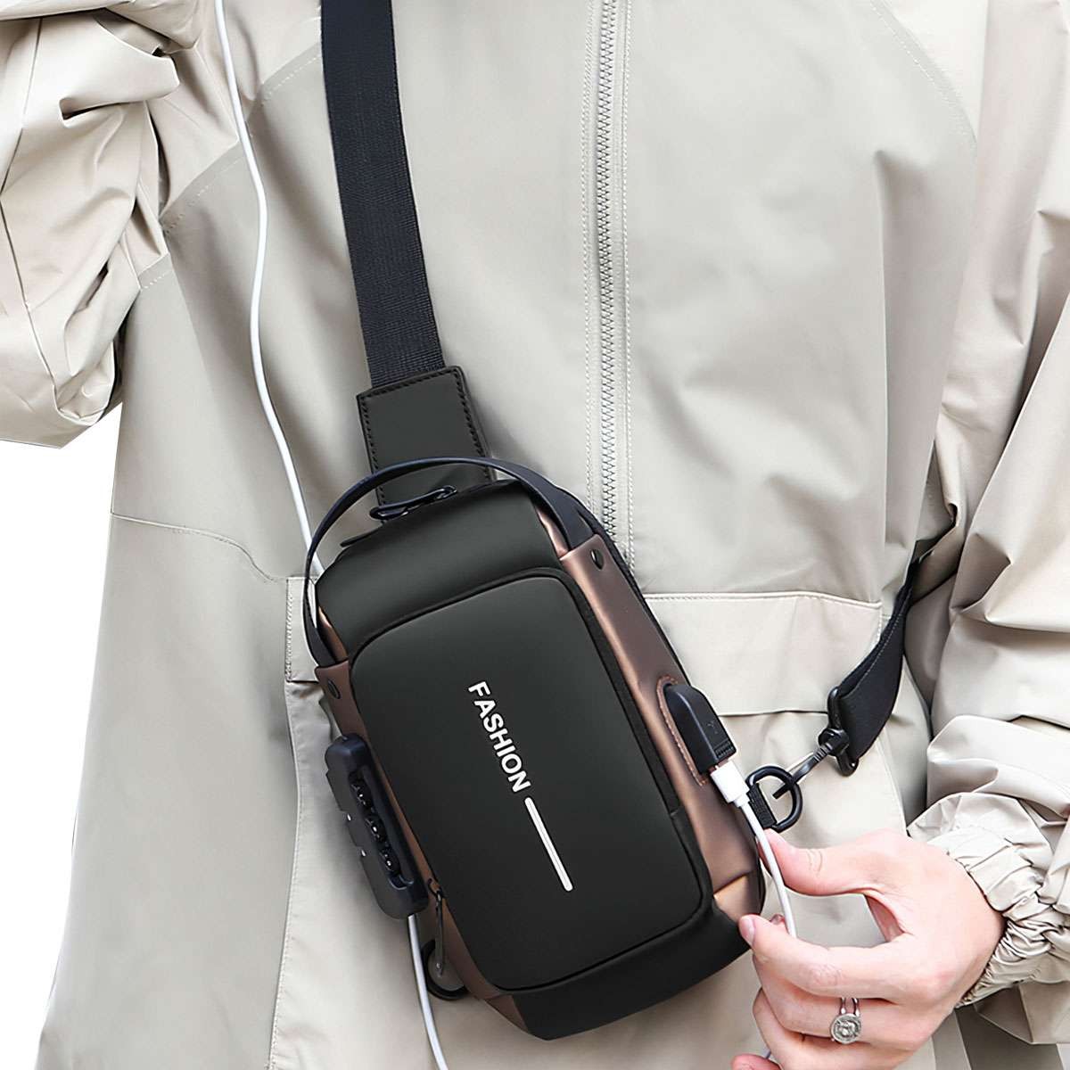 Anti Theft Sling Bag Waterproof Chest Bag Crossbody Backpack w/ USB Charge Port
