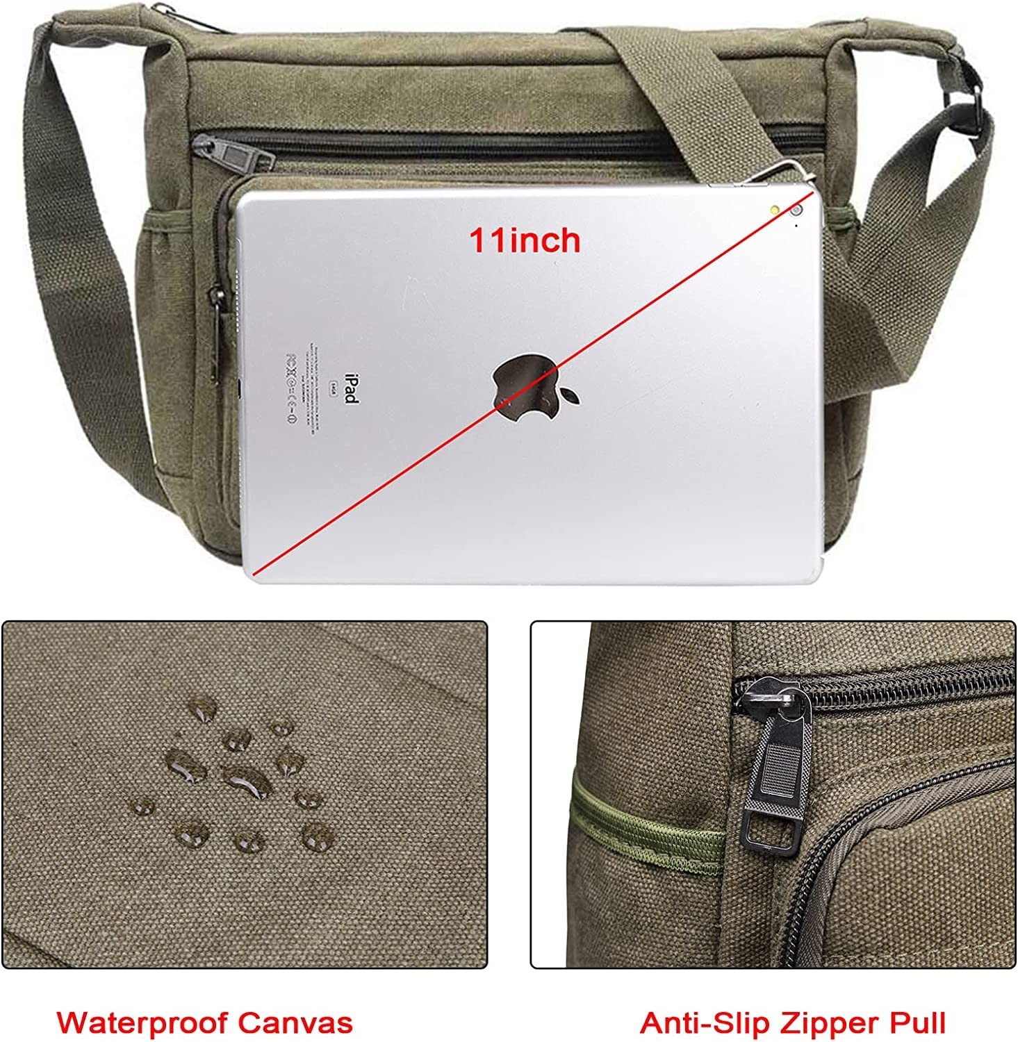 Canvas Messenger Bag Multi Pockets Shoulder Bag Cross body Satchel Bag for Bu…