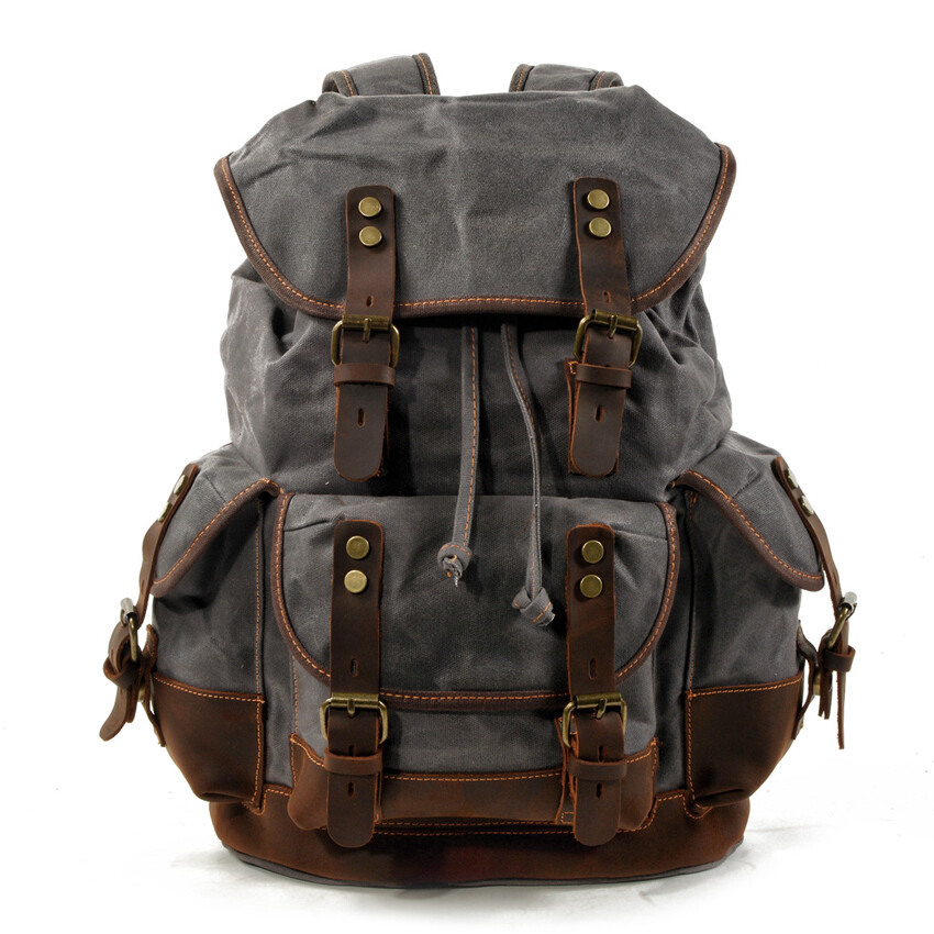 Casual Vintage Canvas Backpack Leather Bags Outdoor Shoulder Rucksack Daypack