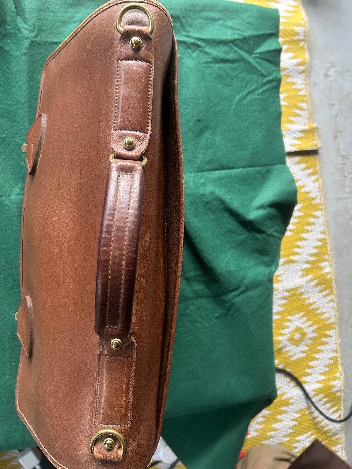 VTG Jack Georges Brown Distress Messenger Satchel Bag Brass Briefcase Leather