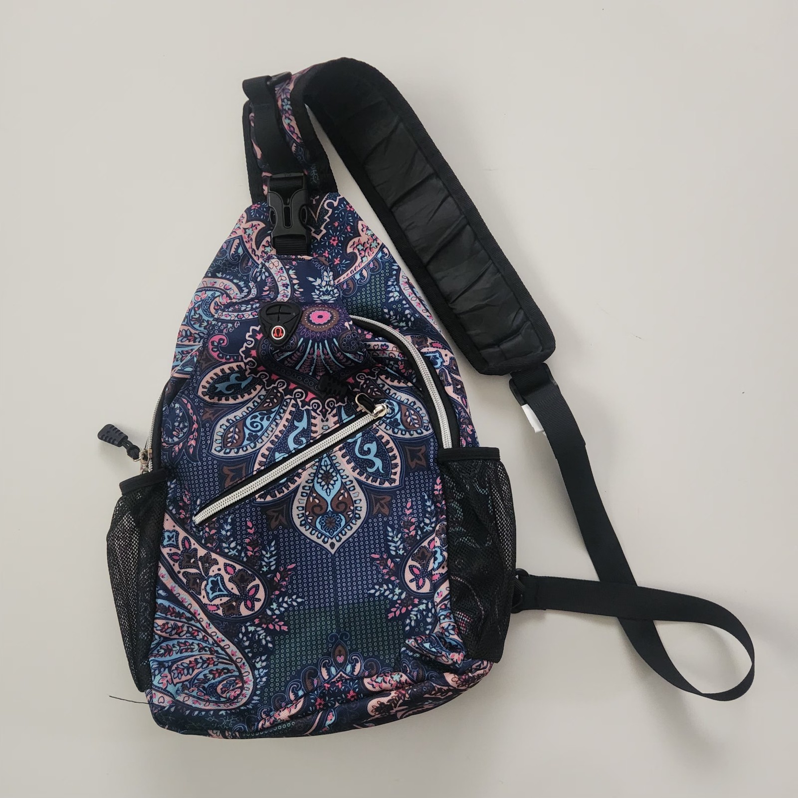 MOSISO Paisley Backpack Crossbody Travel Hiking Daypack Navy Pink EUC School