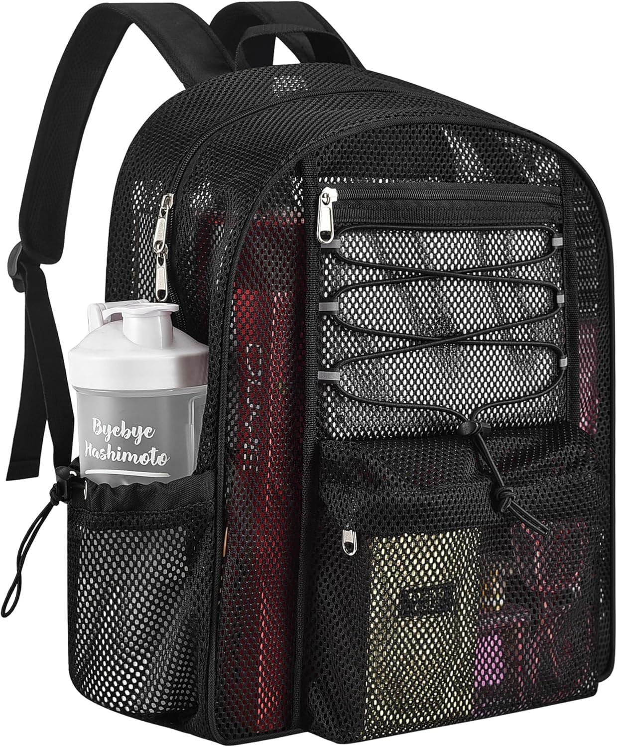 Mesh Backpack Heavy Duty for School, 24L Large Bookbag 24L, Black