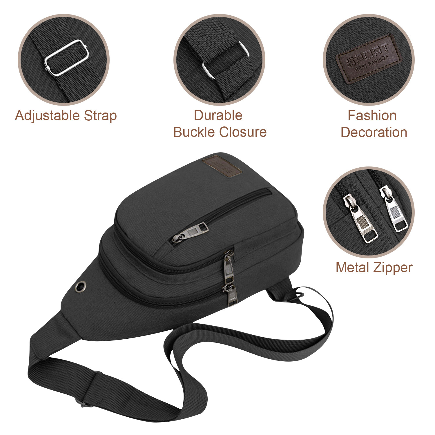 Men’s Sling Backpack Anti-theft Shoulder Crossbody Chest Bag Fanny Pack USB Port