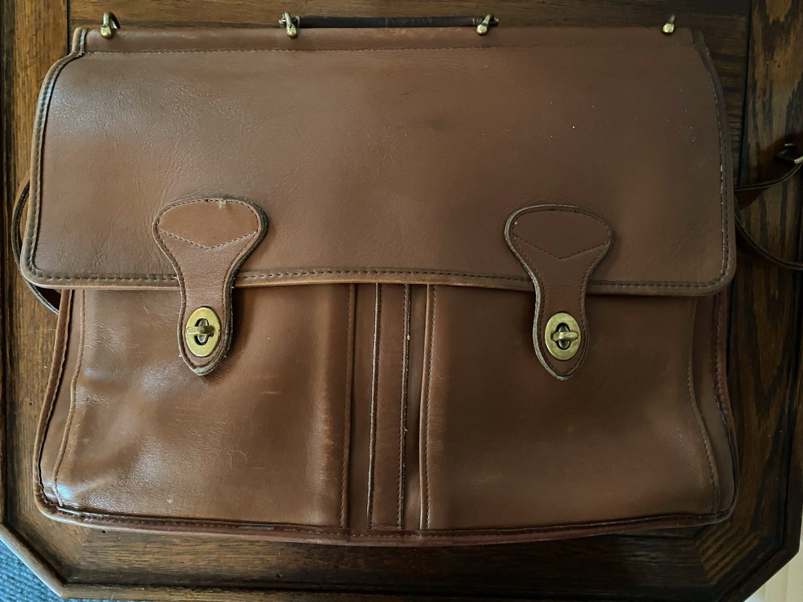 Jack Georges Leather Messenger Brief Bag Brown Handle Shoulder Laptop 16x11x5