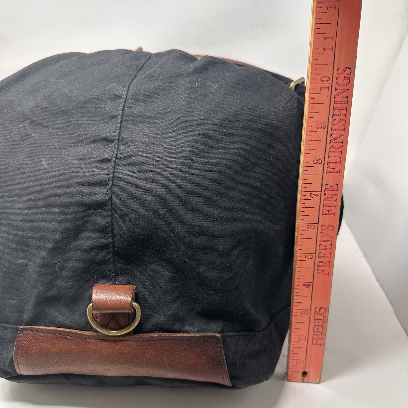 Duluth Trading Black Canvas Leather Messenger Tote Bag Vintage 18x12x9