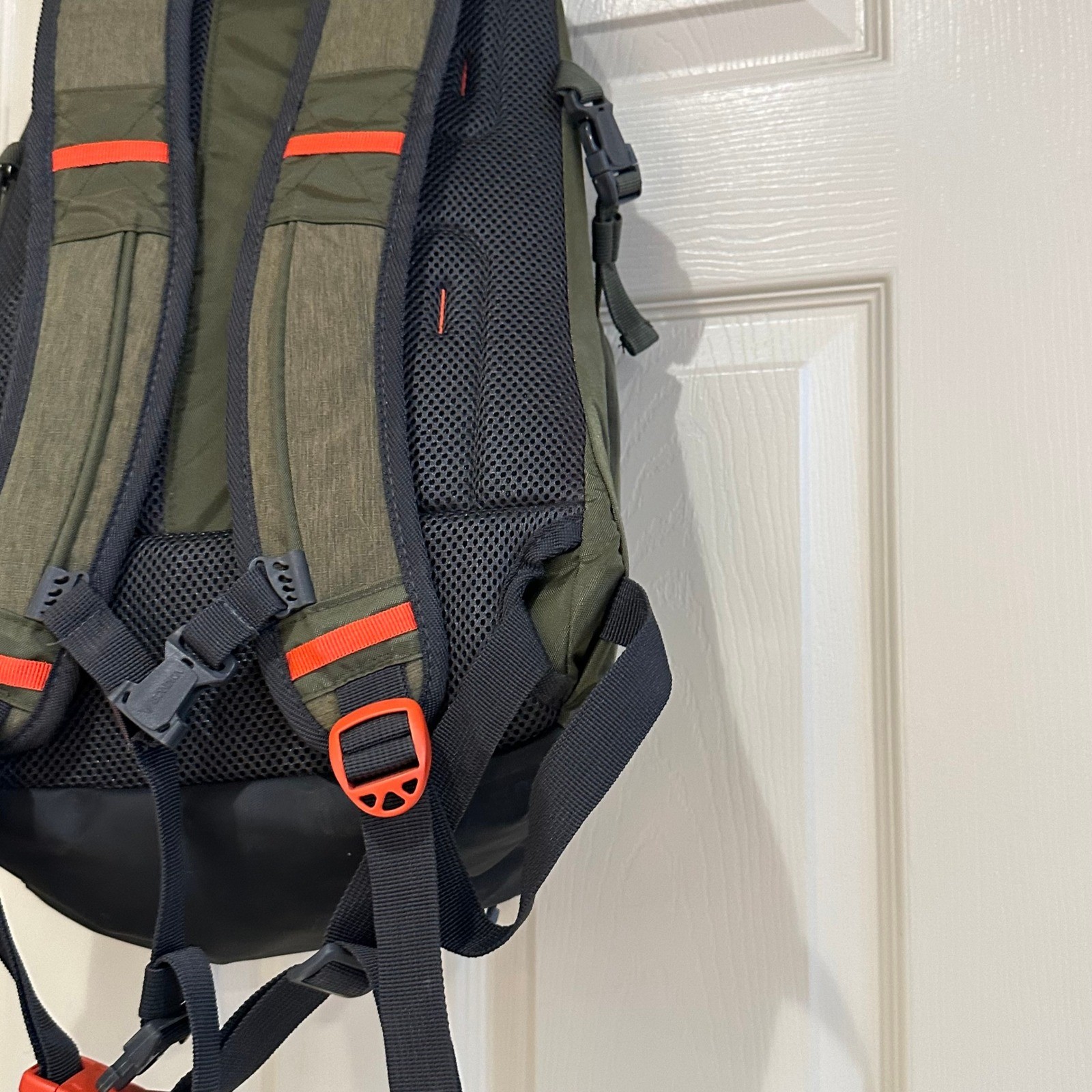 Bondka Backpack Olive Green Orange Trim Hiking Travel Commuter Daypack 17in