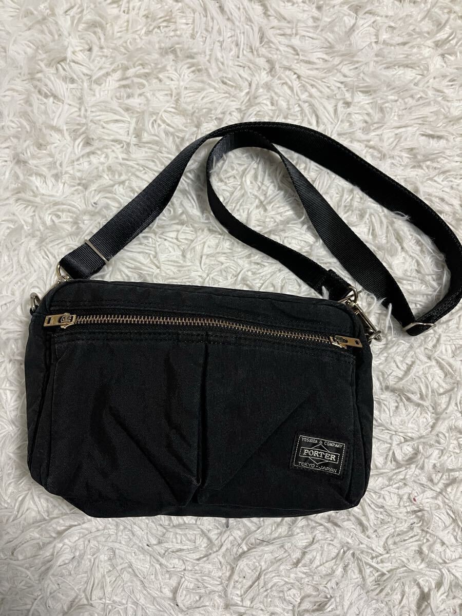 PORTER DRAFT Shoulder Bag Water Repellent Black Paper Nylon Fabric 16x24x4cm