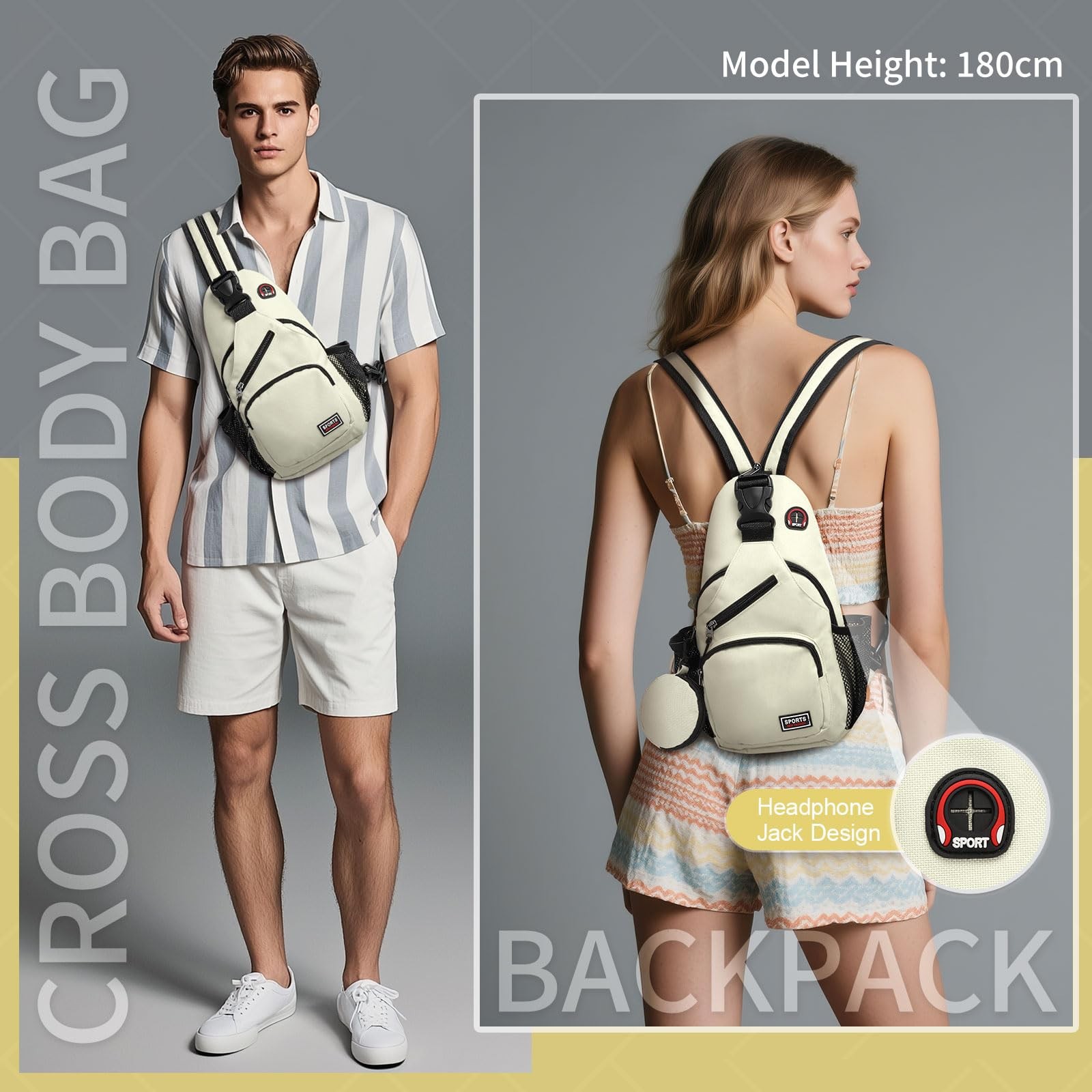 Sling Bag Fits 7.9 Inch Tablet Crossbody Mini Backpack Coin Pocket White