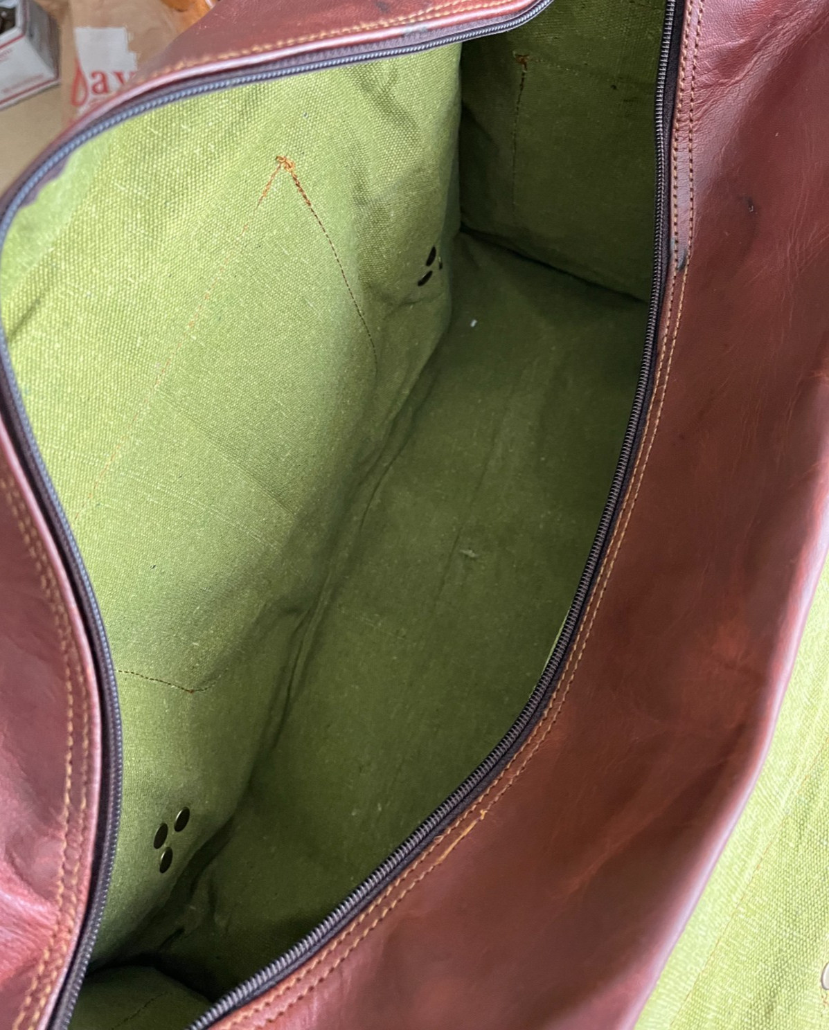 Large Brown Leather Messenger Bag with Buckled Pockets & Zip Top, Made in India