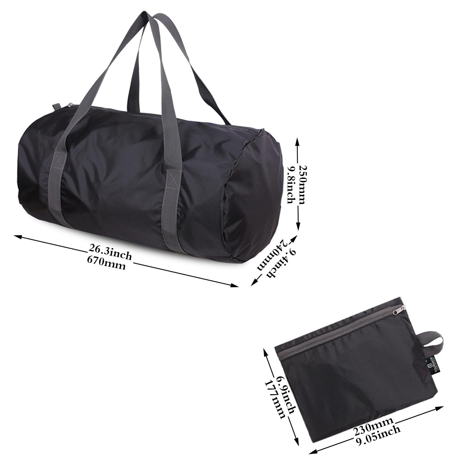 Travel Bag Foldable Portable Lightweight Gym Sports Duffel Women Men Black L