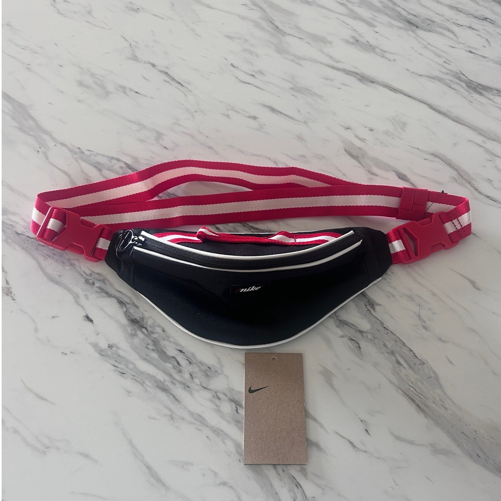 Nike Heritage Waistpack Black Red White Striped Belt Bag Fanny Pack DR6266-015