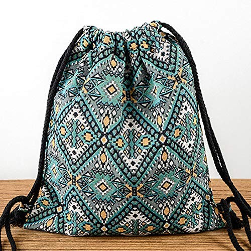 Drawstring Backpack 13.4×16.1in Green&White Plaid – Gym, Yoga, Travel Bag