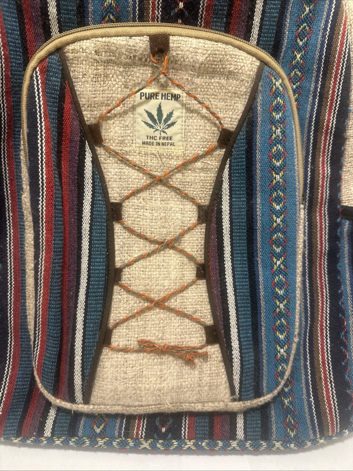 PURE HEMP THC FREE MULTICOLOR WOVEN TRAVEL BACKPACK BAG WITH POCKETS