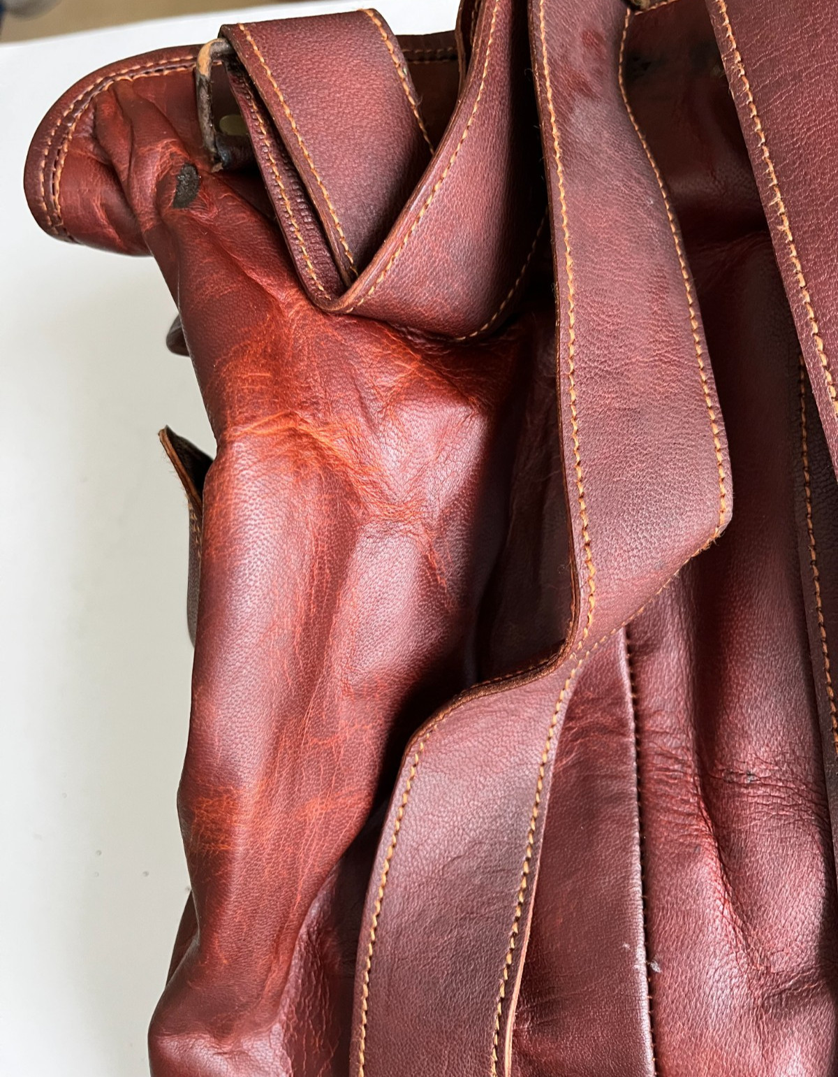 Brown Leather Rucksack Backpack with Drawstring, Flap & Buckle Closure (India)