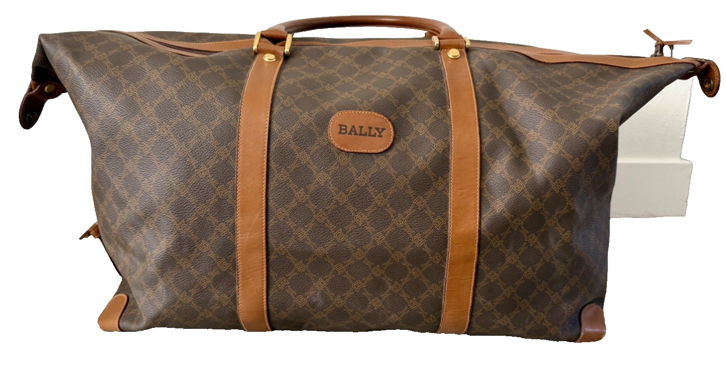 Authentic Vintage BALLY Monogram Canvas Weekender Boston Bag- Made in Italy