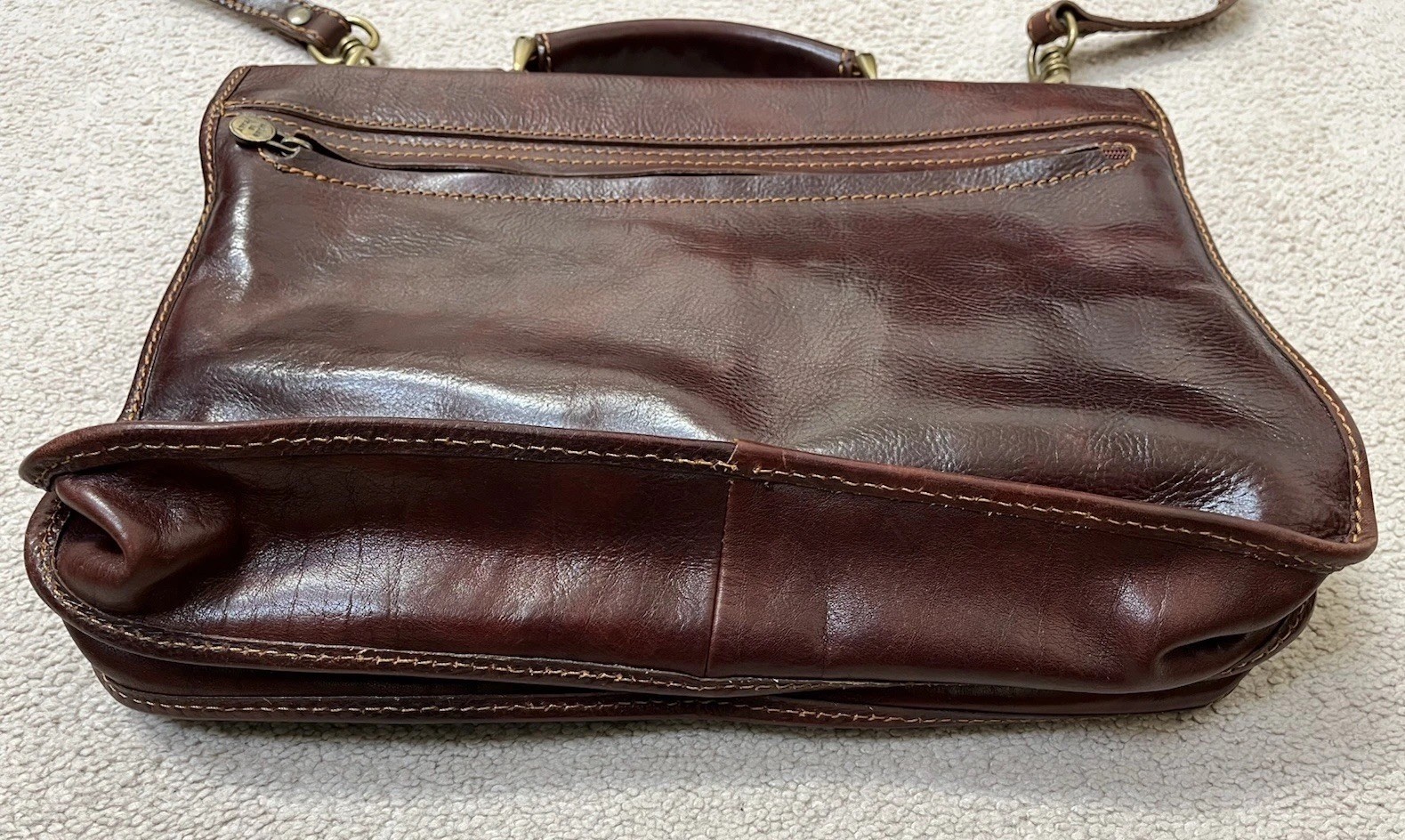 Italian Leather Messenger Computer Commuter Briefcase Bag Brown Strap Snap