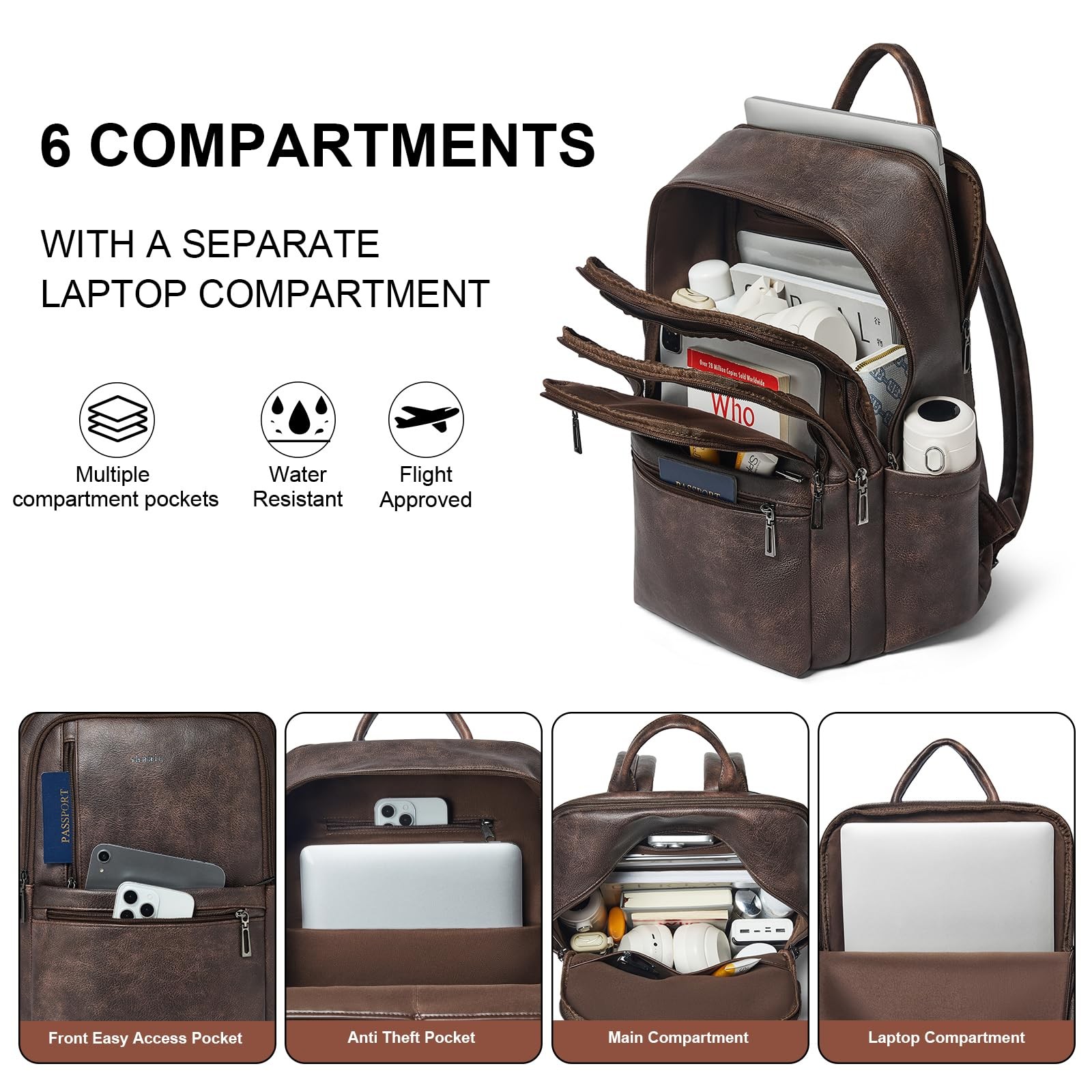Leather 17 inch Laptop Backpack for Women, Large Travel Backpack Purse for Ca