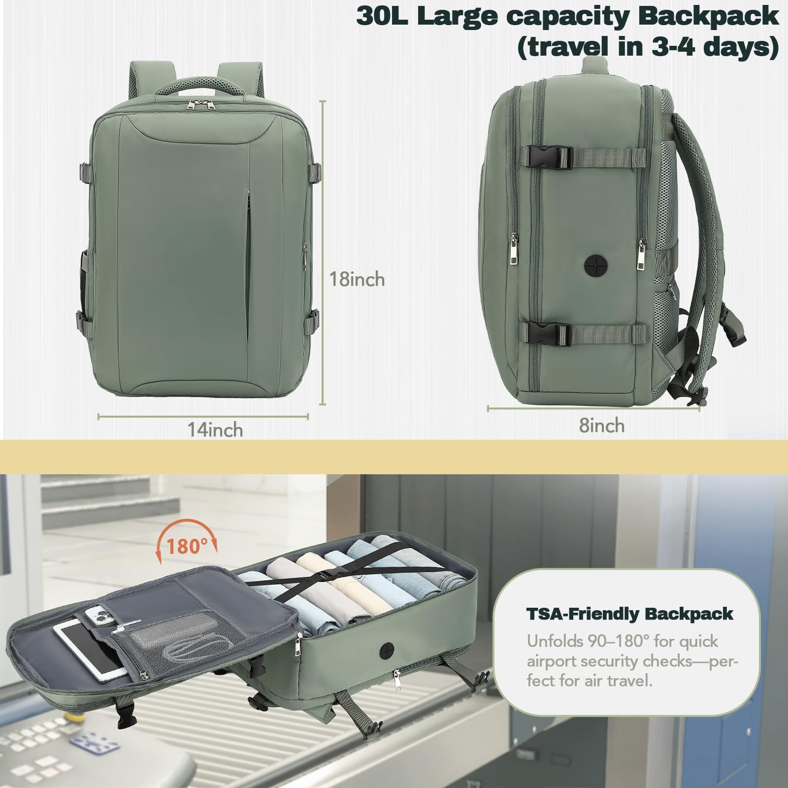Carry On Backpack, Travel Backpack Airplane Approved, 18x14x8 Inches Travel B…