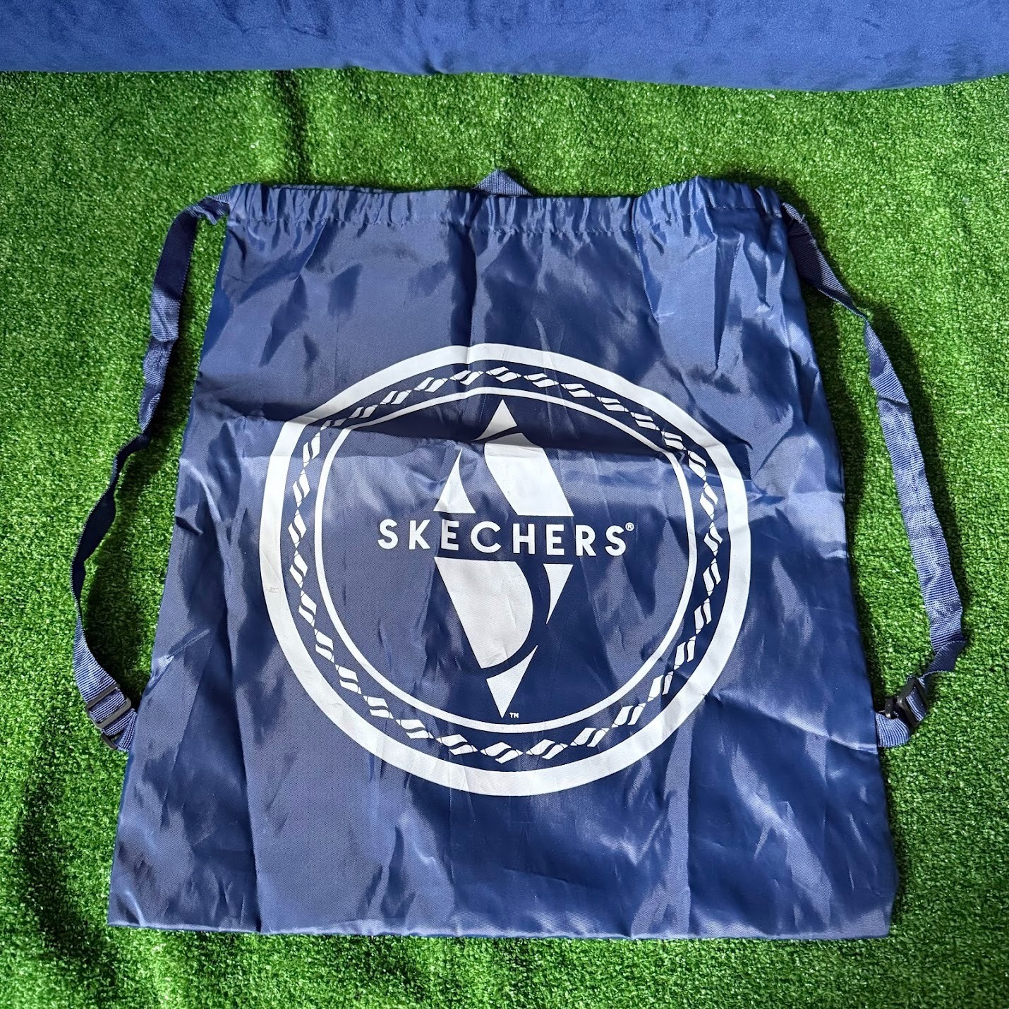 Skechers Navy Blue White Logo Sack Pack Backpack String Drawstring Gym Bag OS