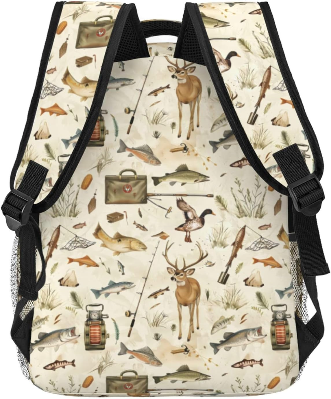 Outdoor Adventure Casual Backpack, Lightweight Laptop Bag Daypack, Deer Fish and
