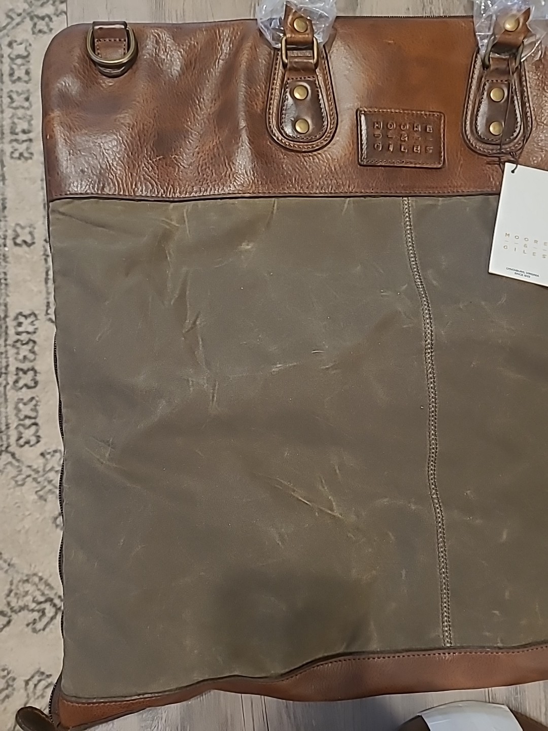 Moore & Giles Gravely Garment Bag Olive & Titan Milled Brown