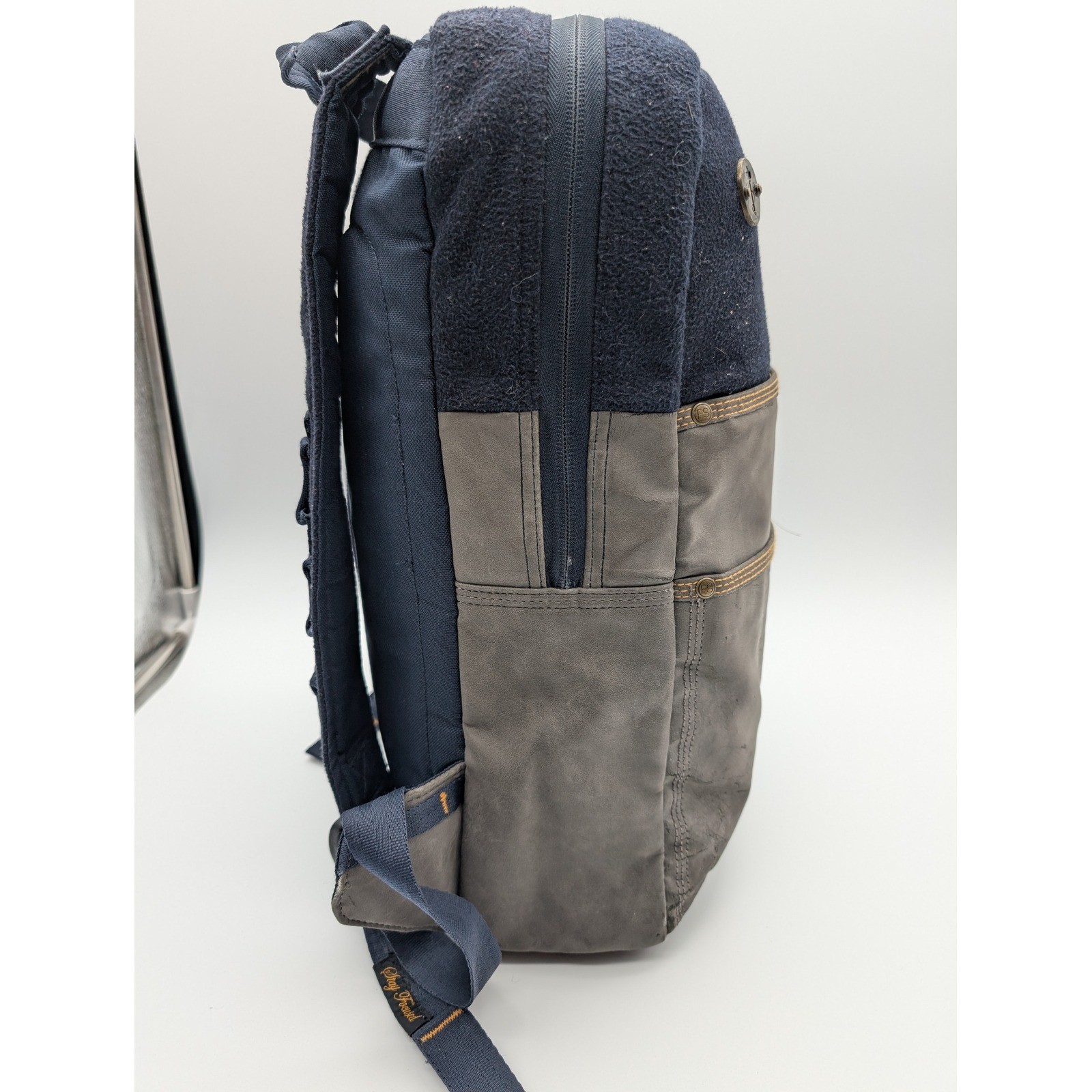 Focused Space Backpack Navy Blue Felt and Gray Mixed Media Tech Bag