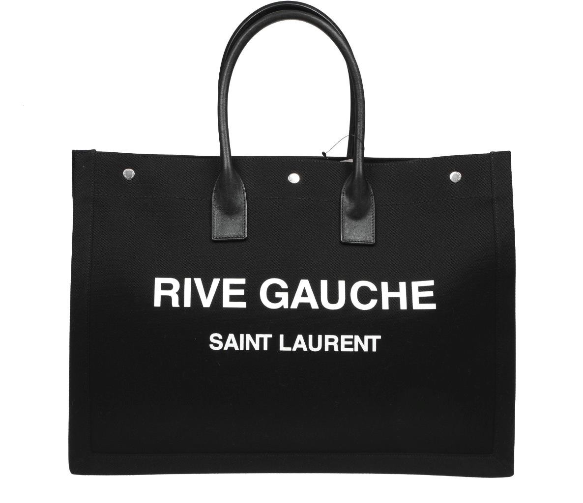 NEW YSL SAINT LAURENT BLACK CANVAS LOGO HOBO BEACH BAG HANDBAG