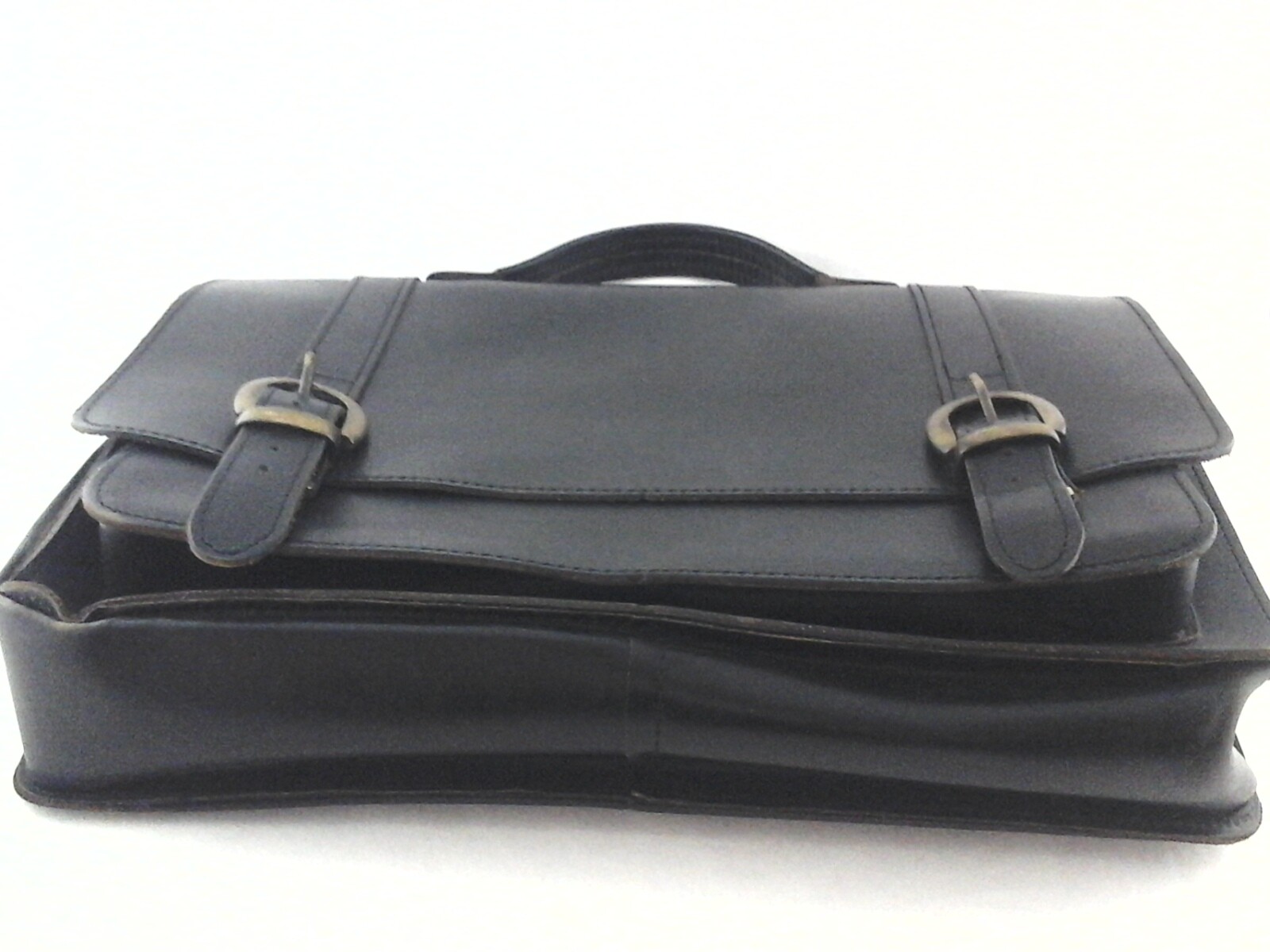 Vtg Greece Briefcase Laptop Bag Top Handle Genuine Leather Black Gold Buckles *