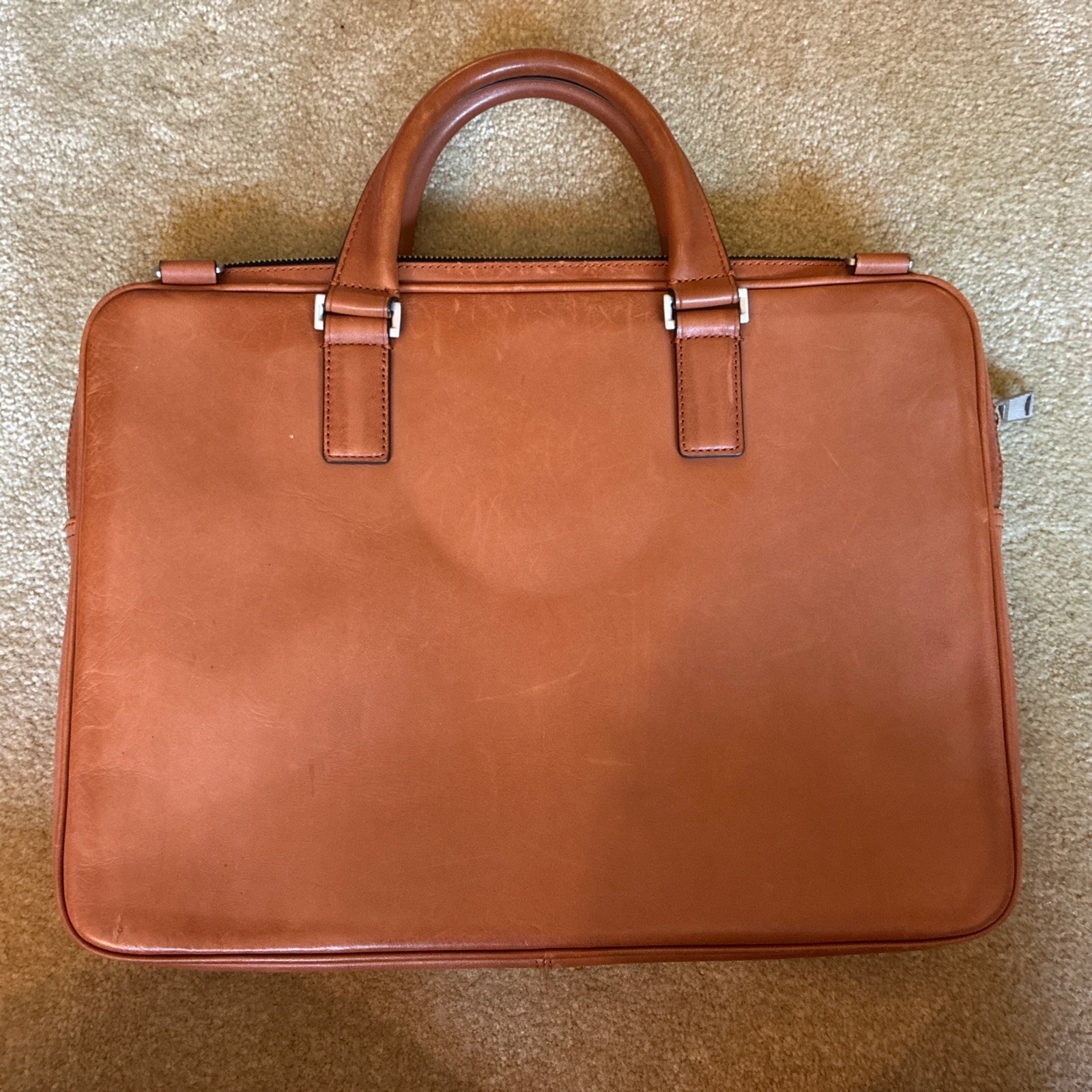JACK SPADE Tan Solid Leather Briefcase Bag GUC No Shoulder Strap