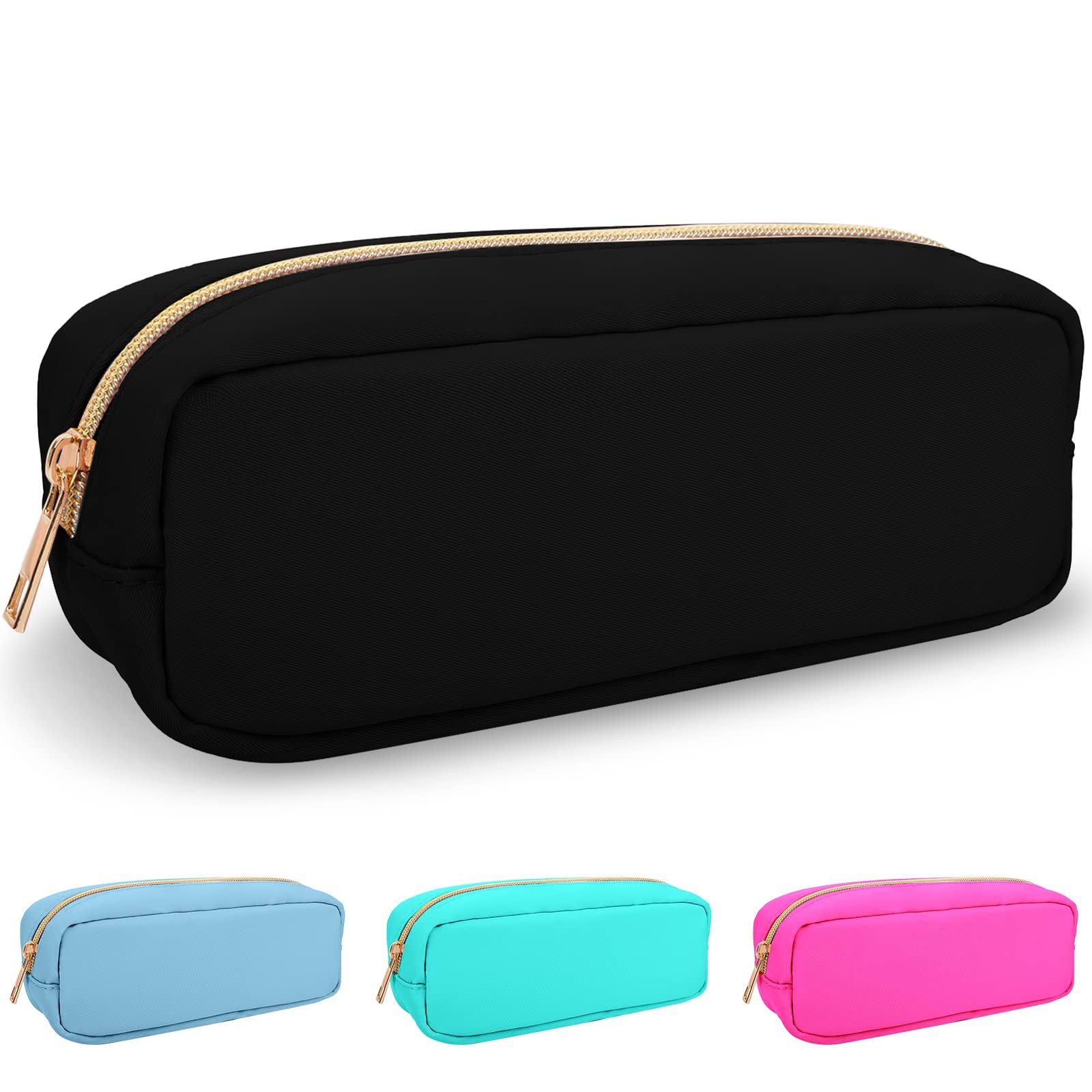 izuzta Nylon Small Makeup Bag Slim Pouch, Preppy Cute Brush Black Slim,