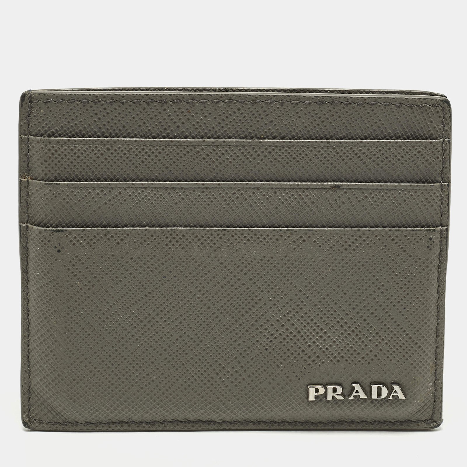 Prada GreyBlue Saffiano Leather Card Holder