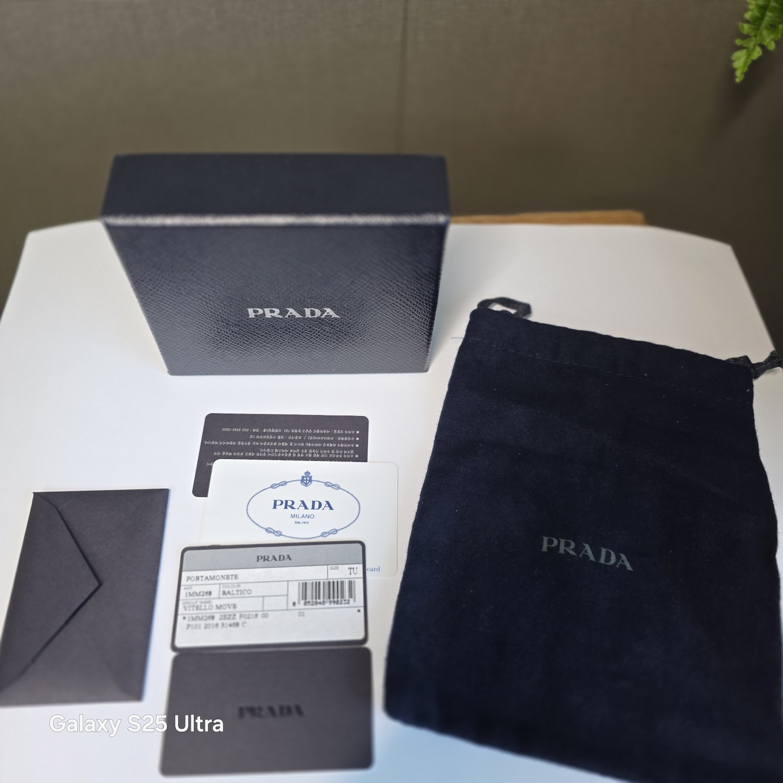 Prada Vitello Move Zip Coin Purse Wallet 1MM268 Baltico Navy Gold HW Full Set