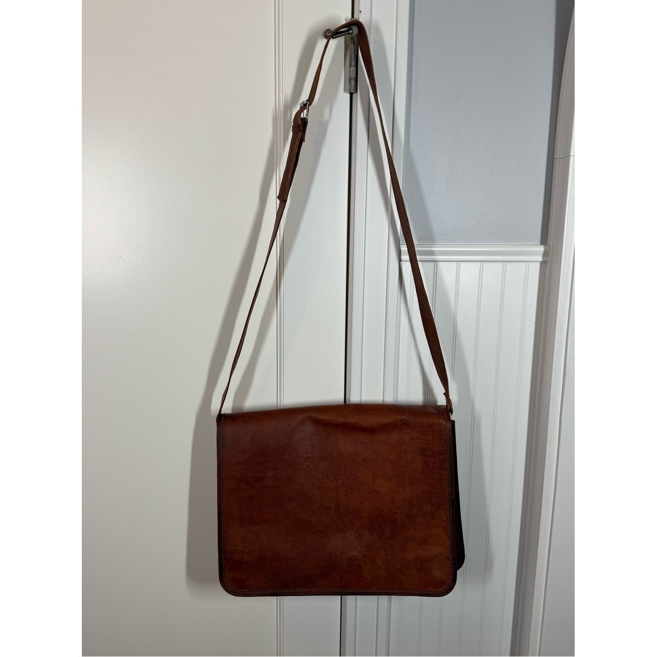Carbon 2 Cobalt Distressed Full Flap Brown Leather Messenger Bag work travel
