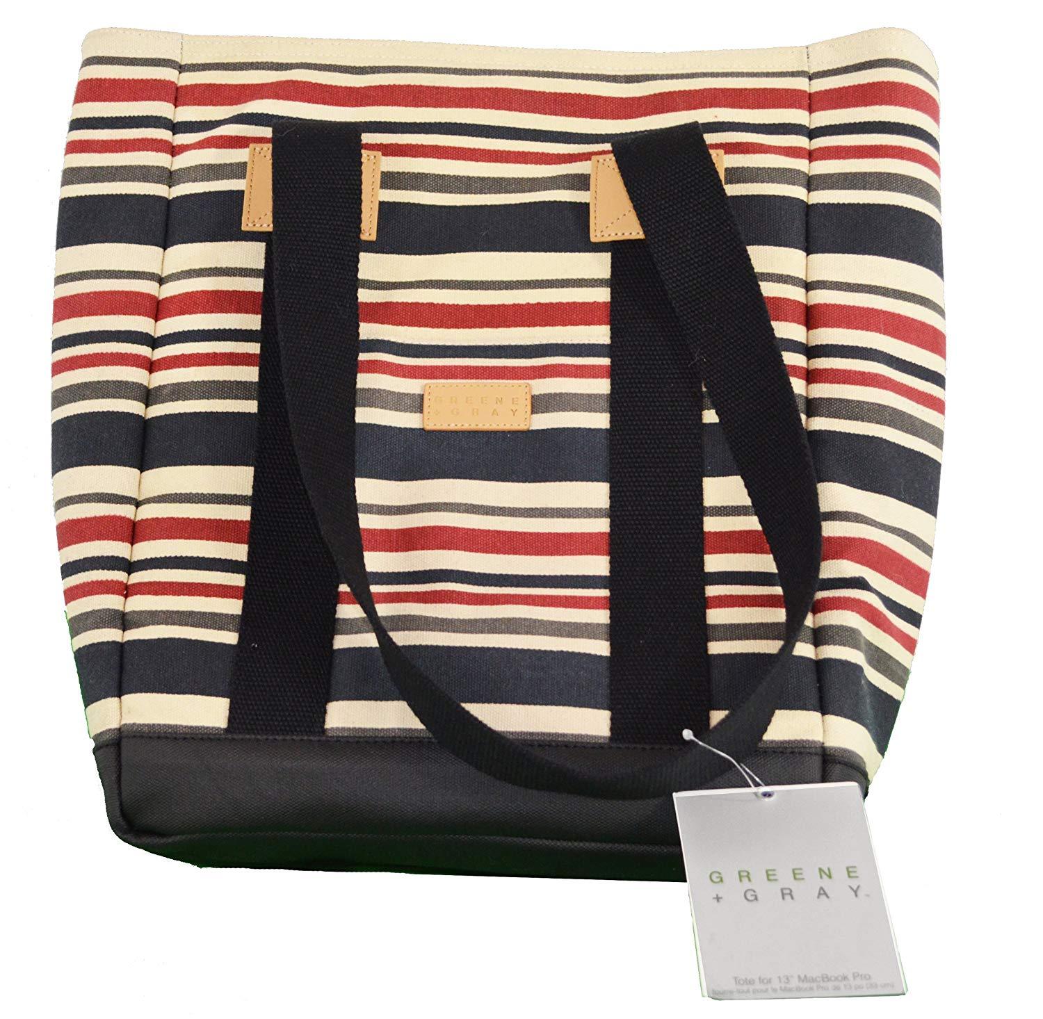 Summer Beach Greene Gray Stripe Waxed Canvas Bag Shoulder Picnic Tote 14″x12″x5″