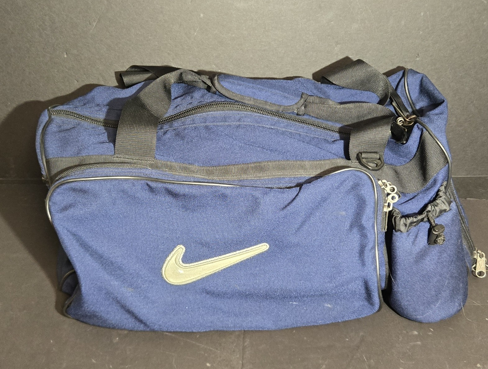 Vintage Nike Blue Duffle Bag Embroidered Center Swoosh 90s Y2K No Shoulder Strap