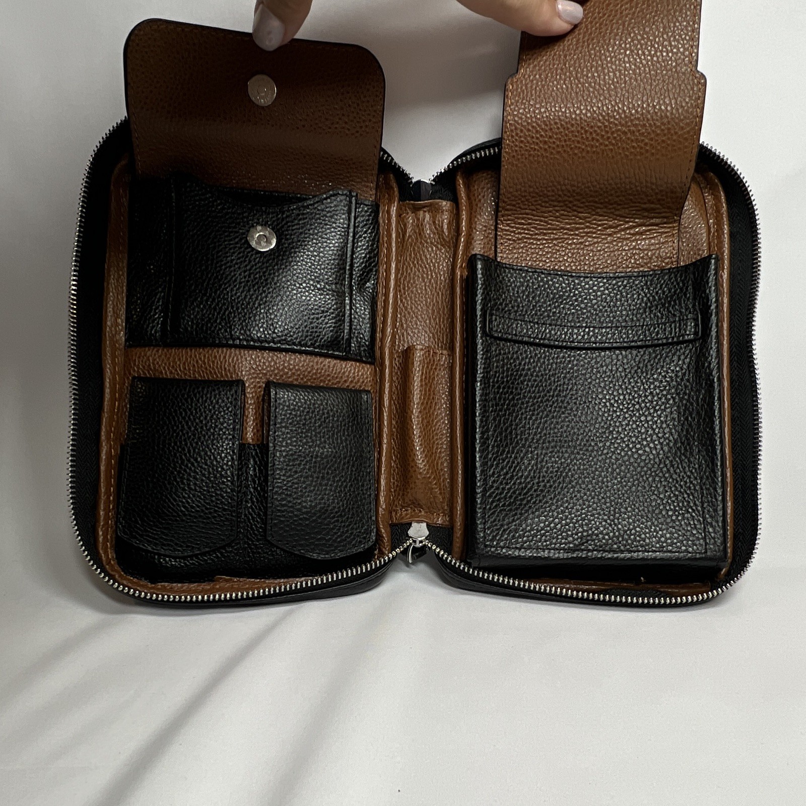 FIREDOG Black Leather Smell Proof Cigar Organizer Multi-Pocket Bag Pouch